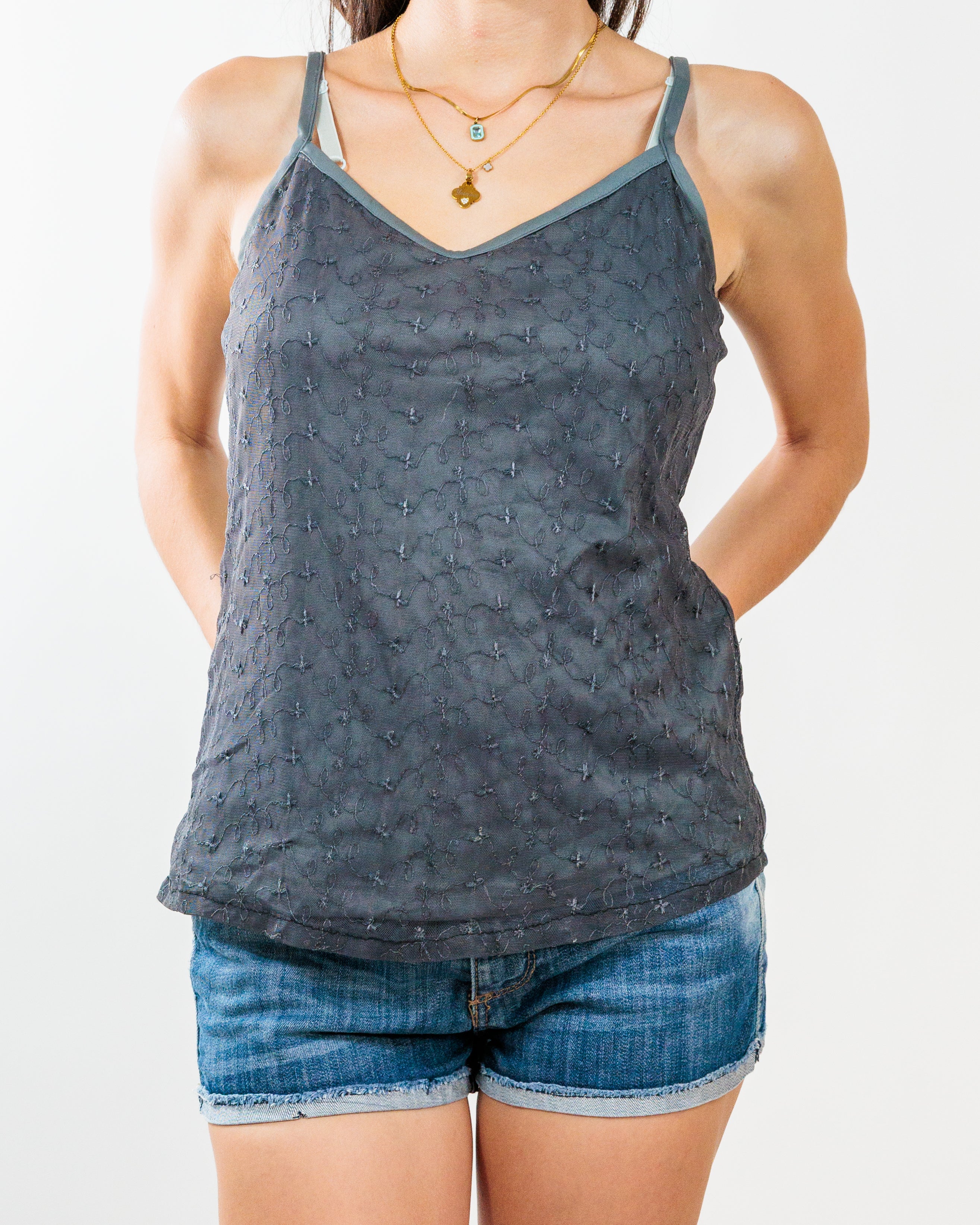 Slate Grey Embroidered Mesh Camisole - Vero Moda