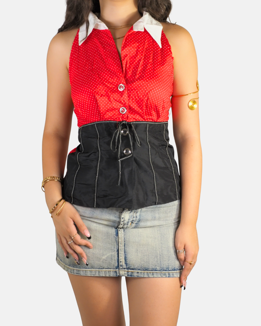 Red Polka Dot Vested Halter Top