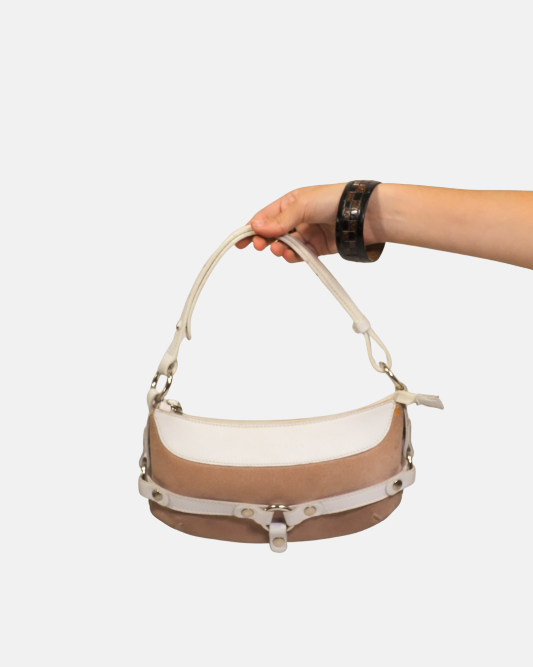 Coccinelle Vintage Y2K Beige Suede & White Leather Shoulder Bag