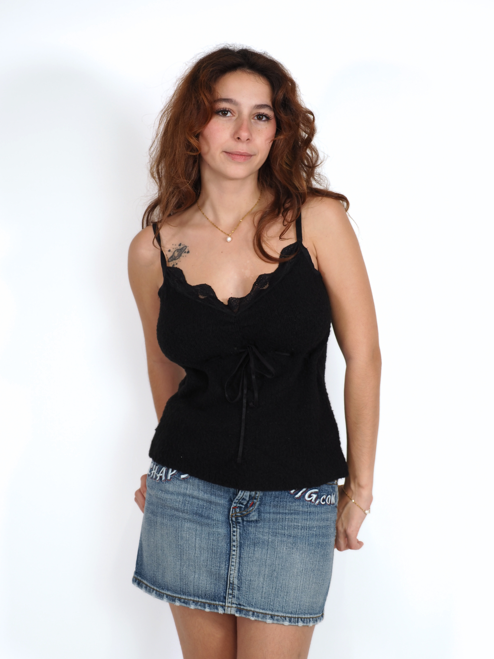 Vintage CamoMilla  Italia Knitted Black Cami with Bow