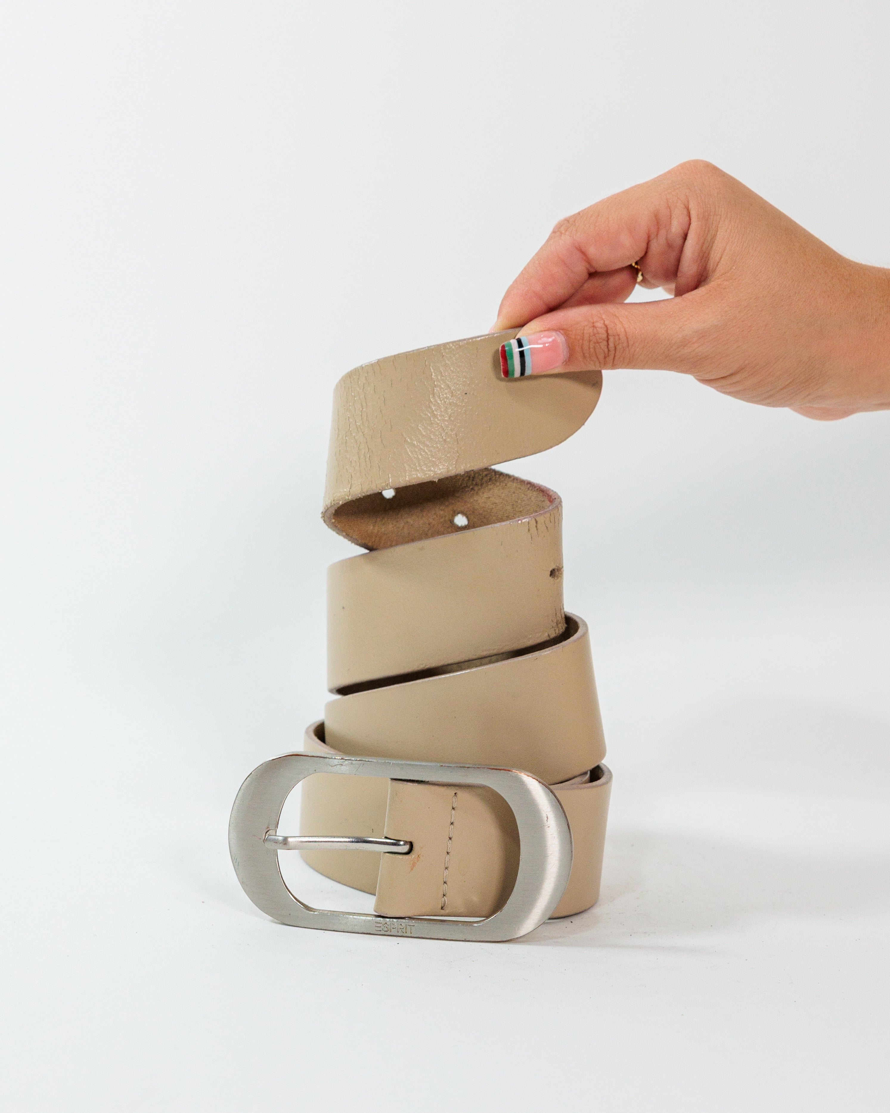 Beige Wide Leather Belt - Esprit
