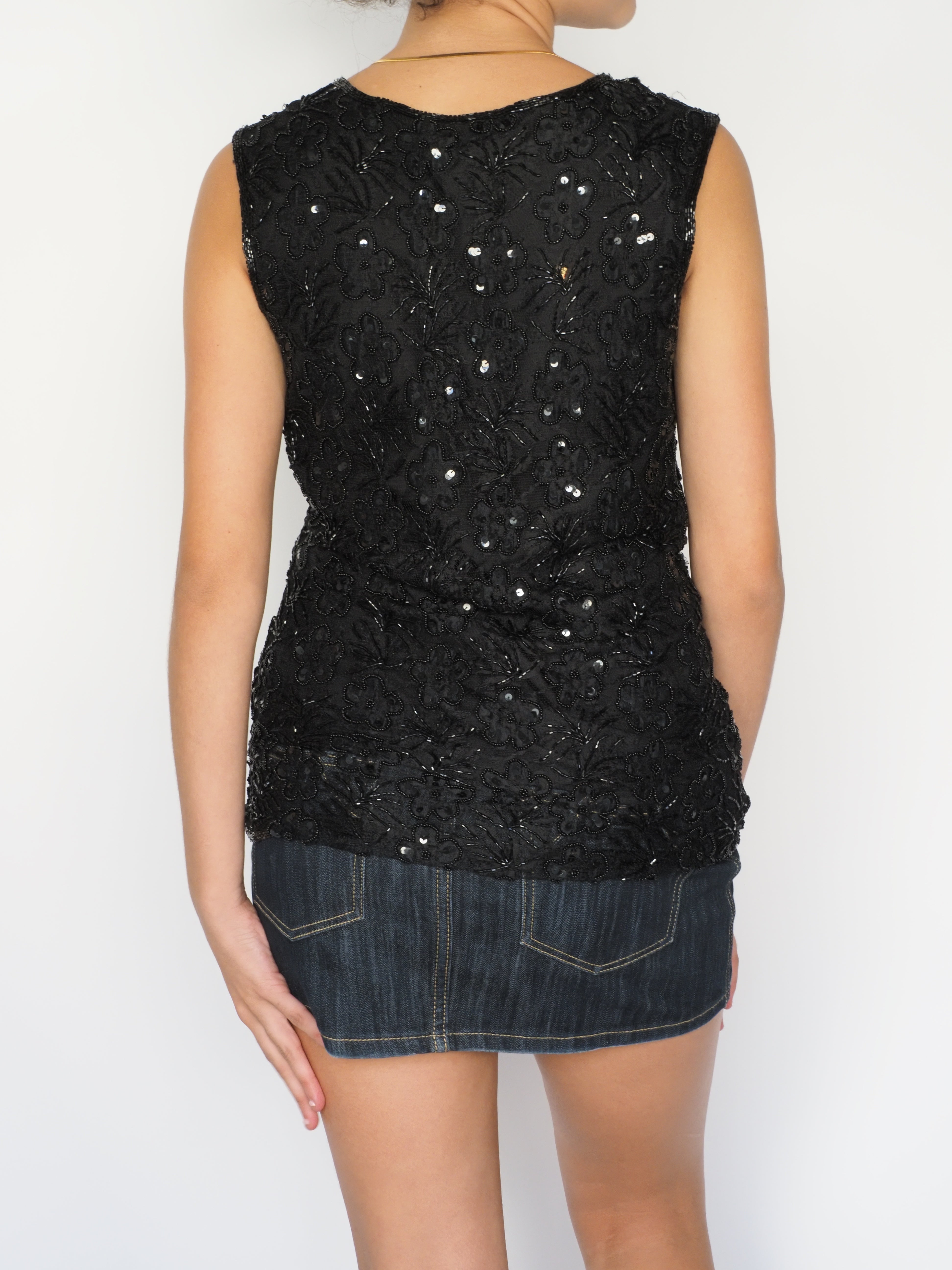Collection Elegant Black Beaded & Sequin Sleeveless Top