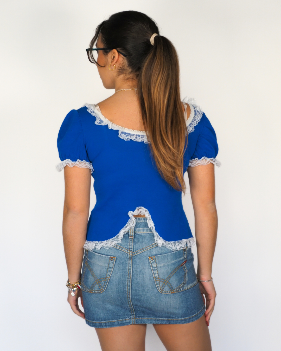 Royal Blue Lace-Trim Milkmaid Top