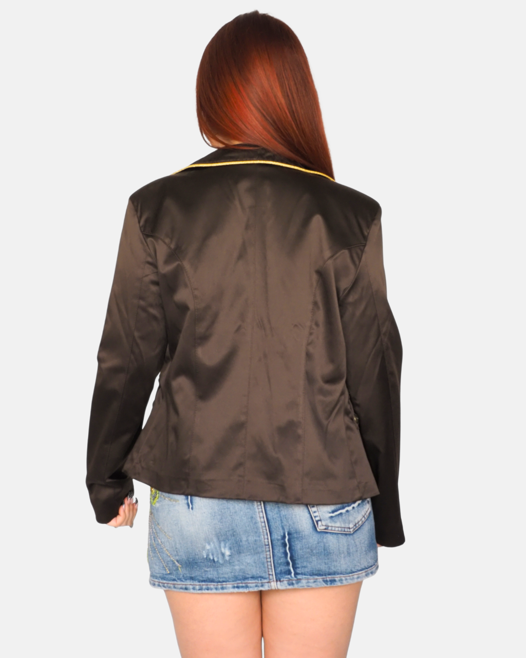 Y2K Black Satin Gold-Trim Blazer