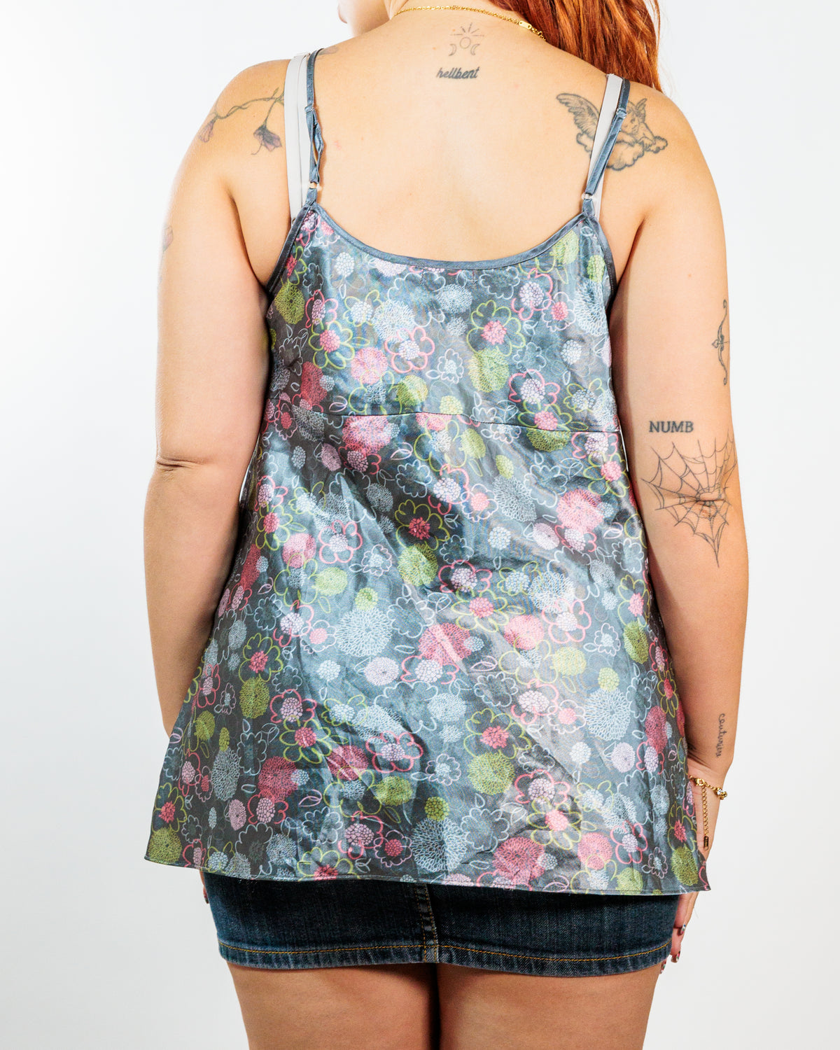 Grey Multicolour Floral Satin Camisole - Tissaia