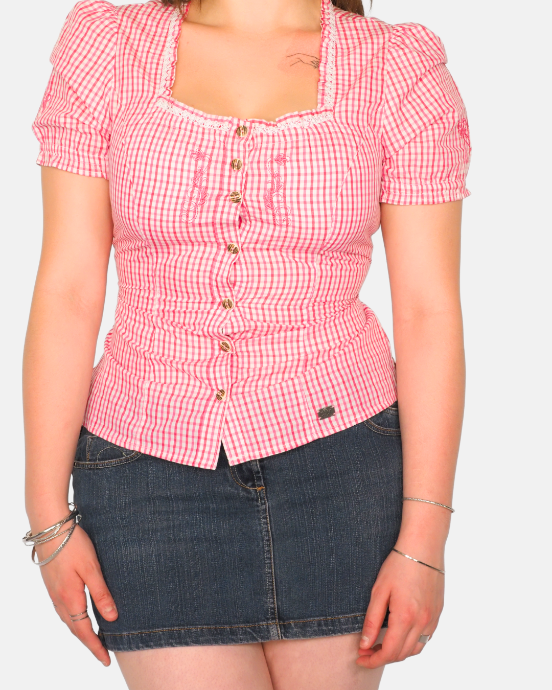 Feverlaune Red Gingham Puff Sleeve Corset Top