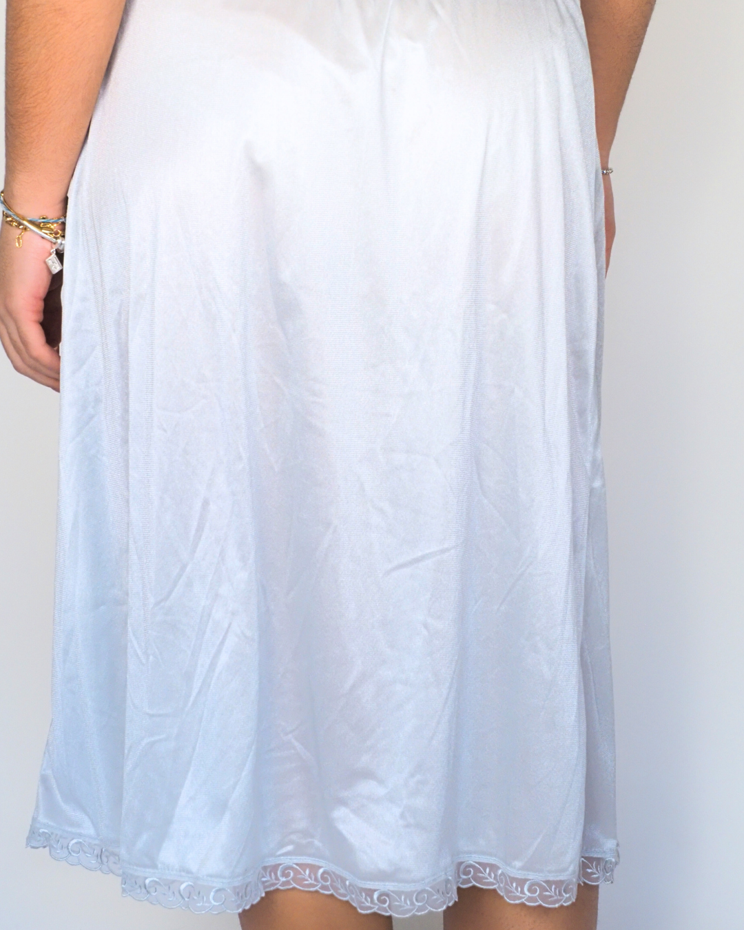 Pale Blue Satin Lace-Trim Slip Skirt with Side Slit – Venere