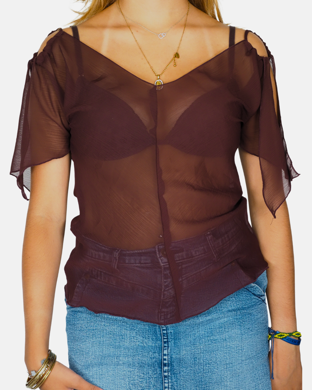 Vintage C&A Sheer Mesh Flutter Sleeve Top