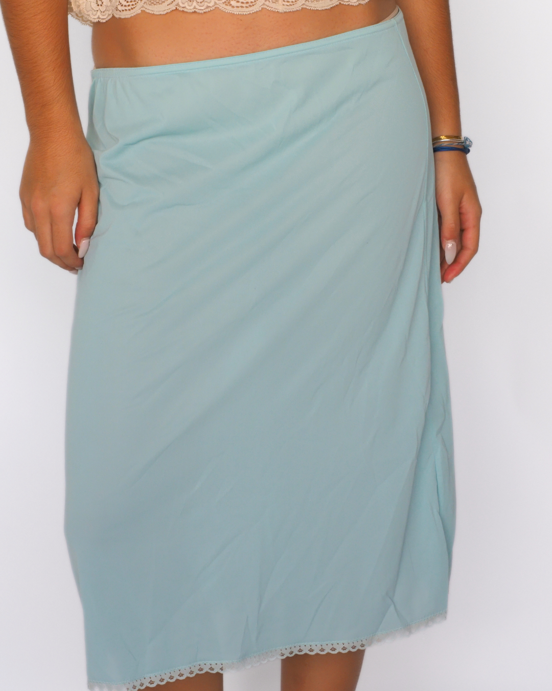 Baby Blue Satin Slip Skirt