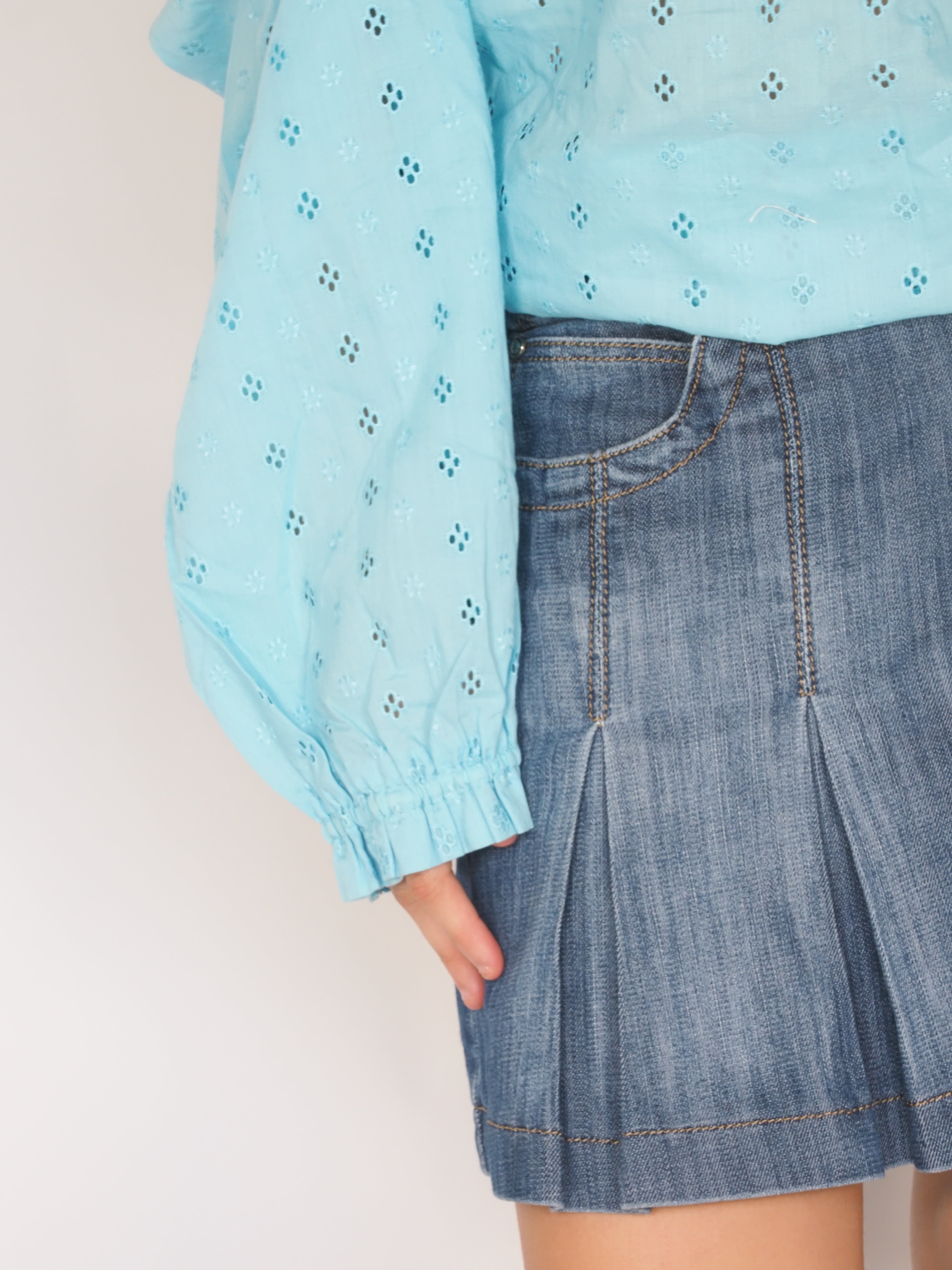 Sky Blue Broderie Anglaise Off-Shoulder Blouse