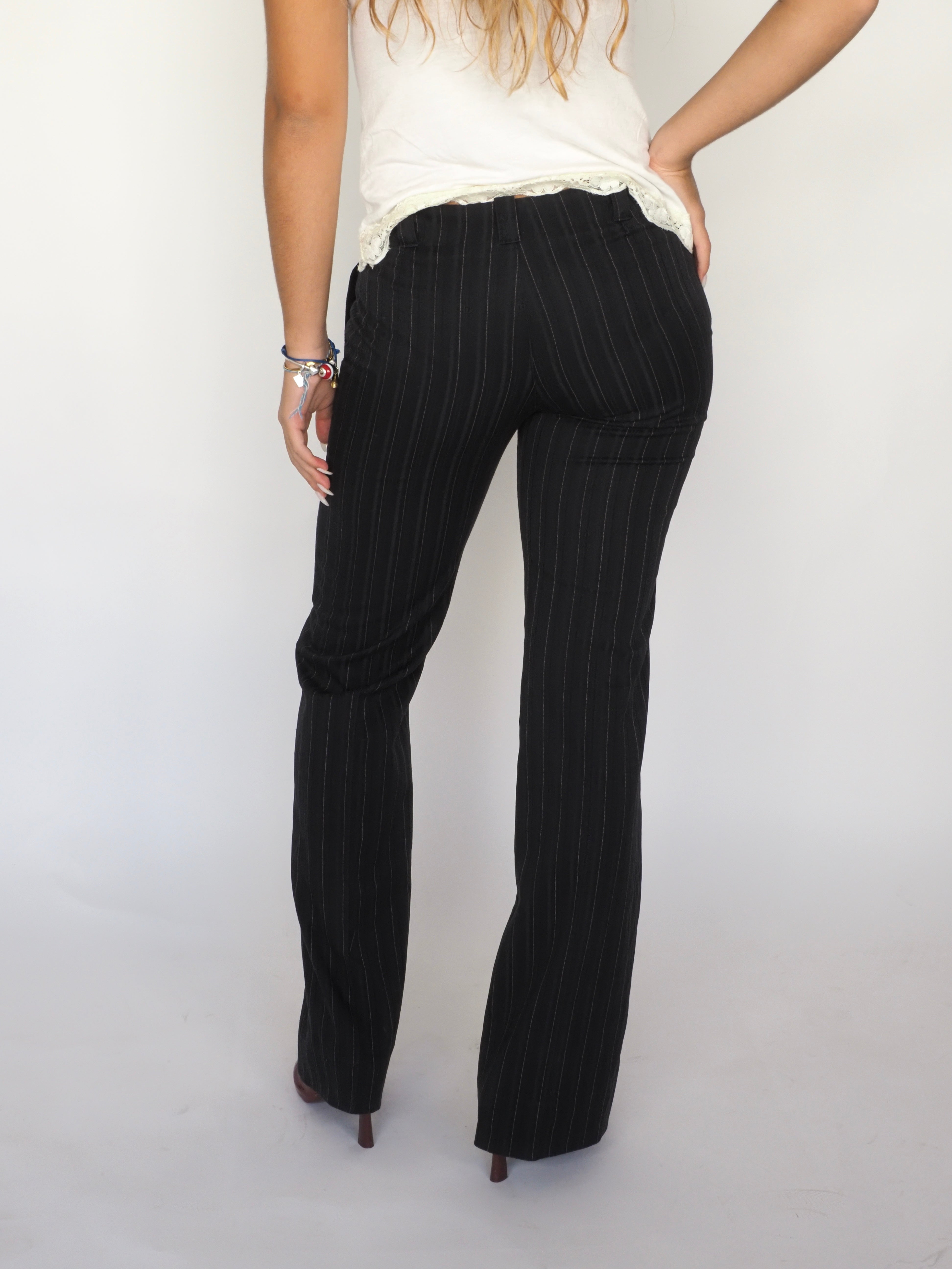 Black Pinstripe Straight-Leg Trousers