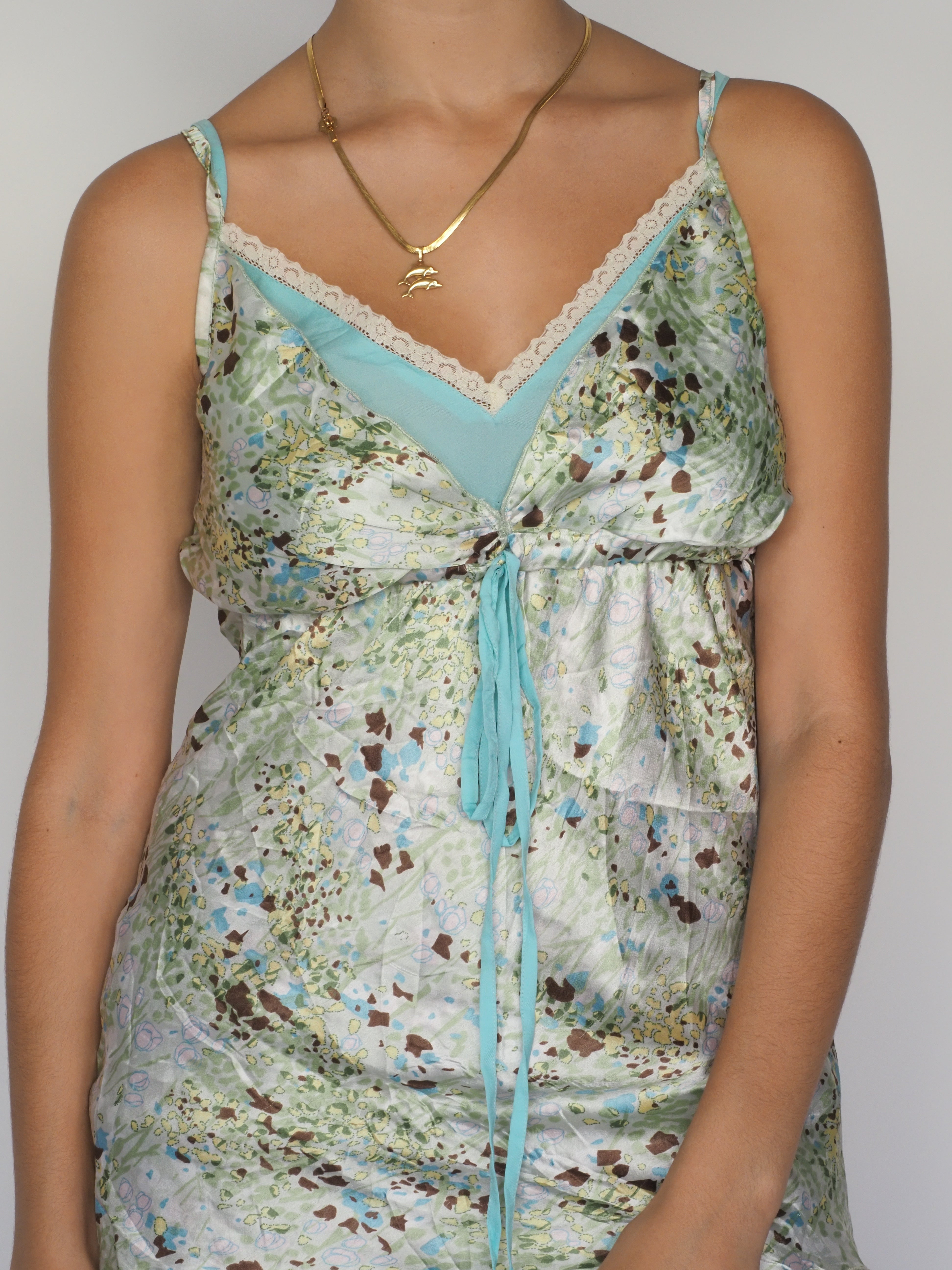 Saint Tropez Aqua Satin Floral Lace-Trim Cami Top