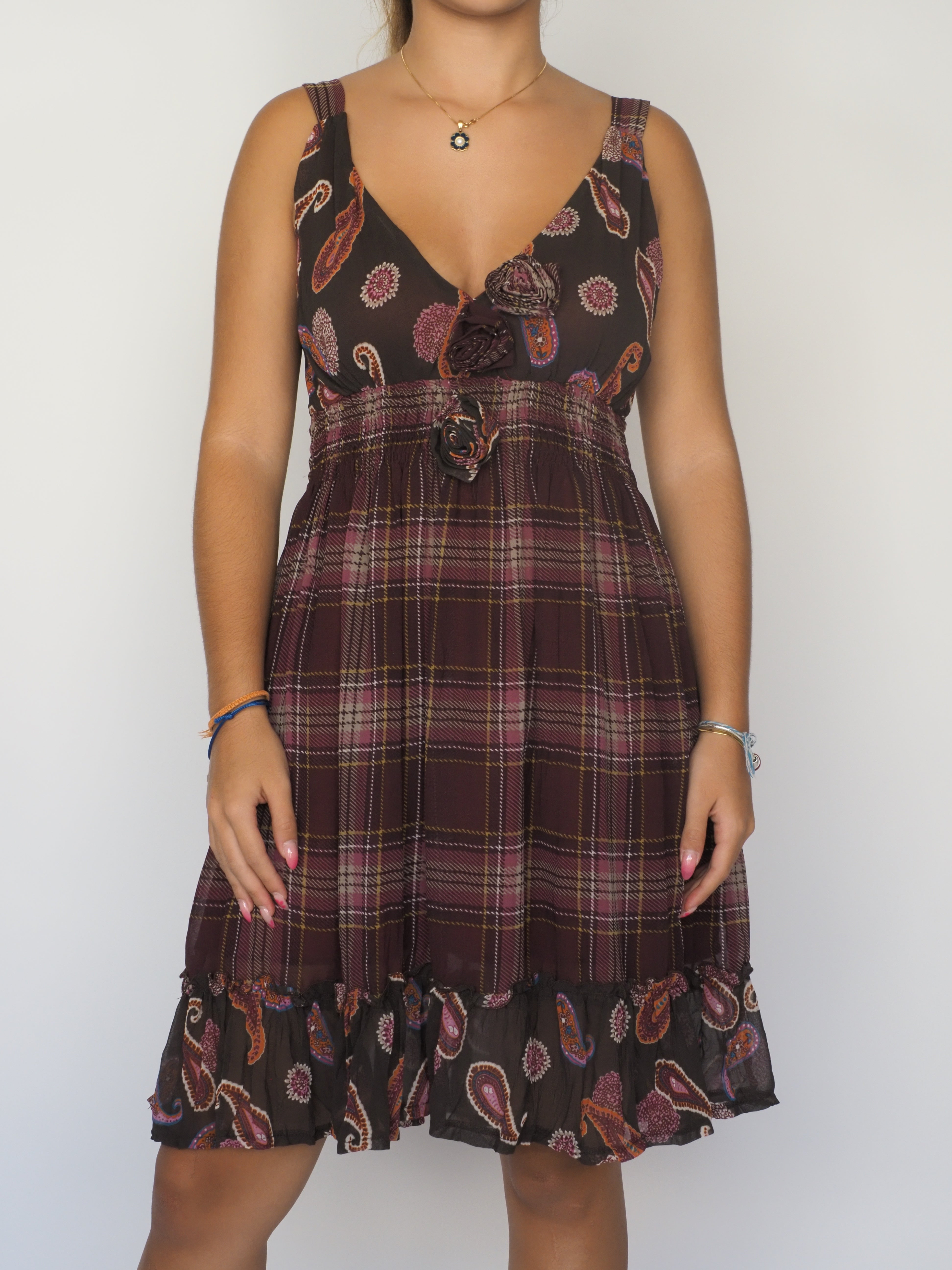 Boho Plaid & Paisley Floral Dress – Rinascimento