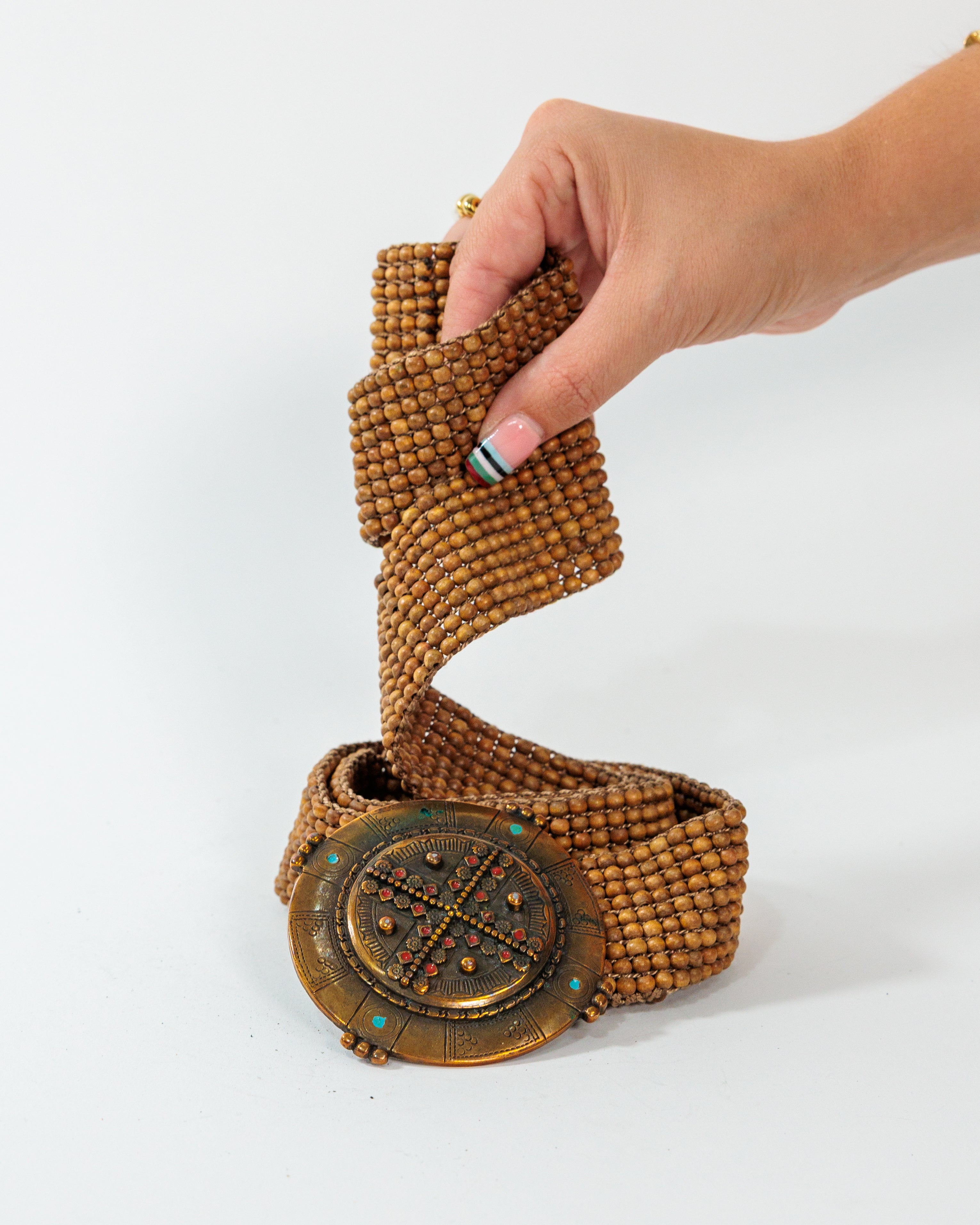 Brown Wooden Beaded Medallion Belt