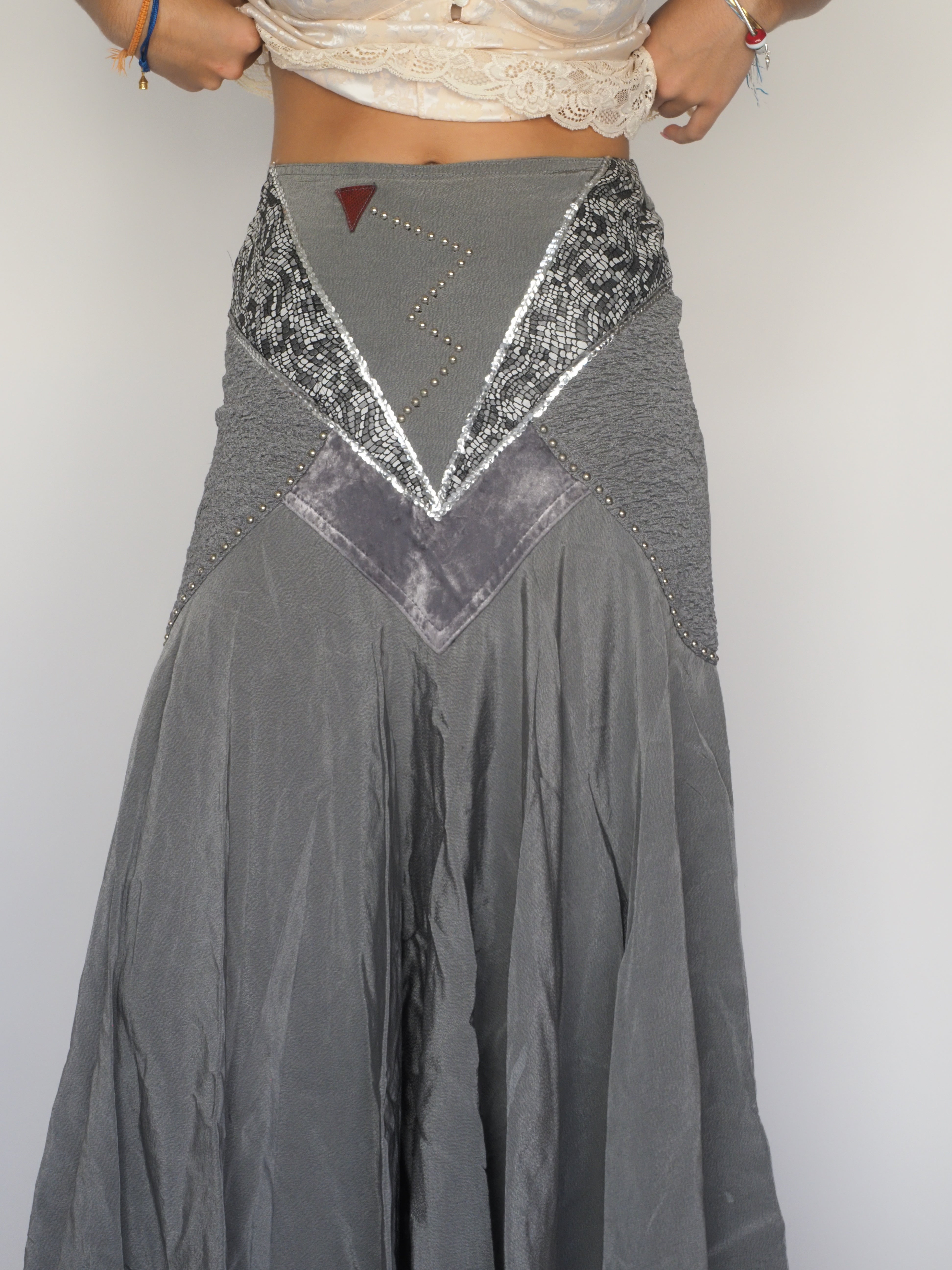 Boho Grey Patchwork Maxi Skirt