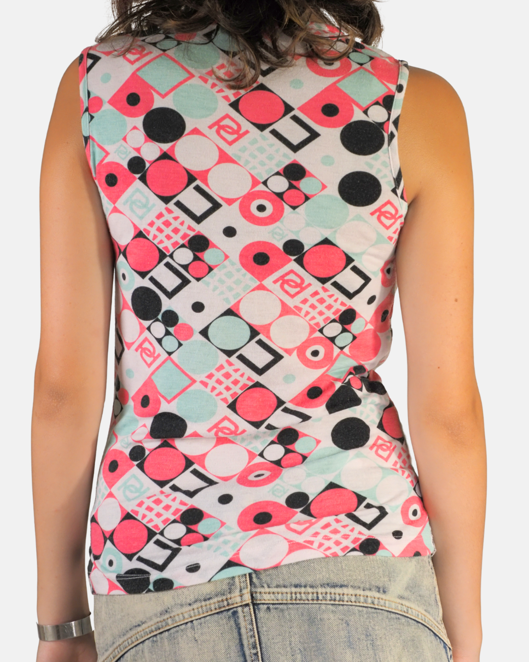 Y2K Geometric V-Neck Top - Blu Deise