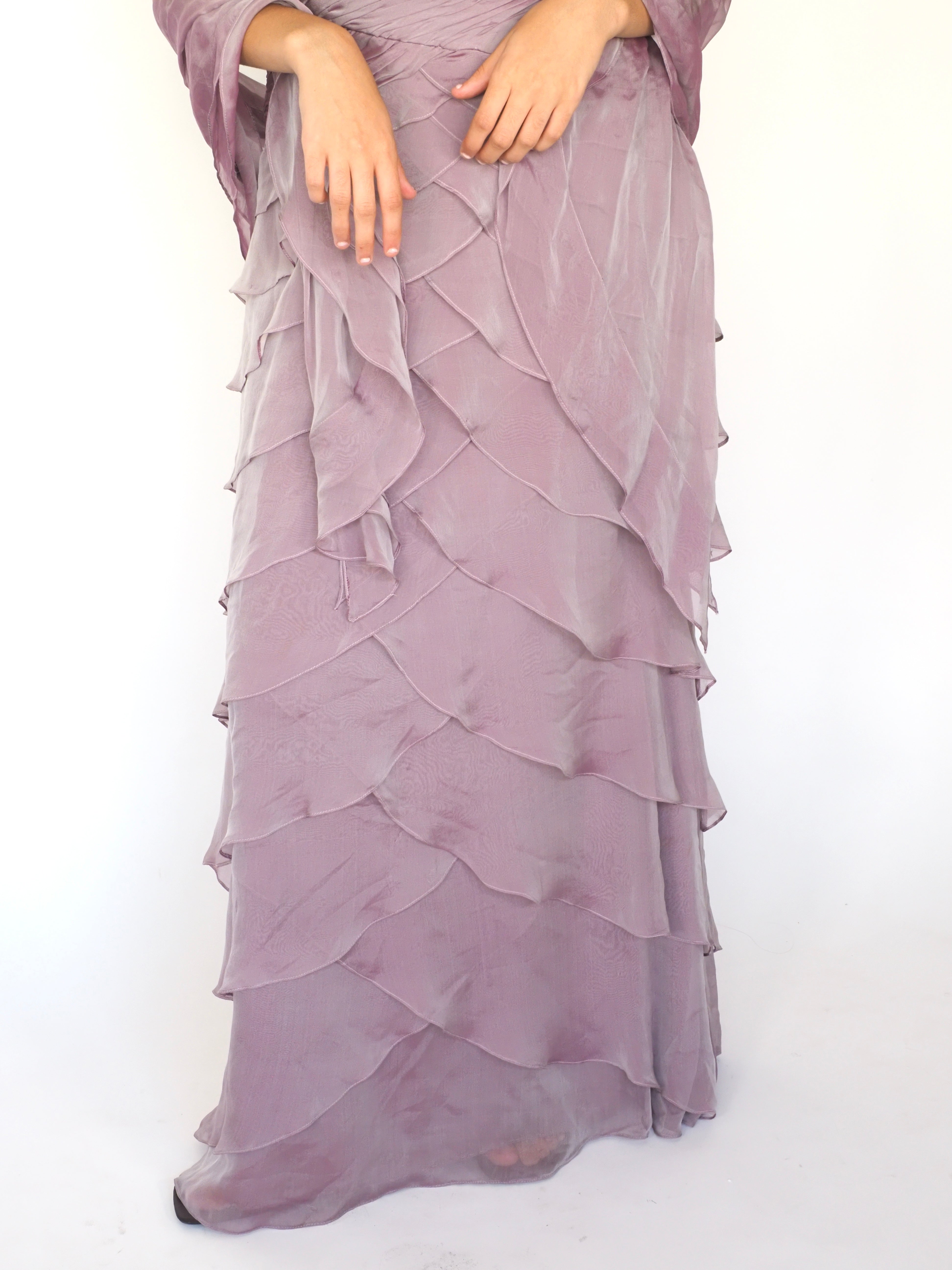 Lavender Tiered Chiffon Gown with Matching Scarf