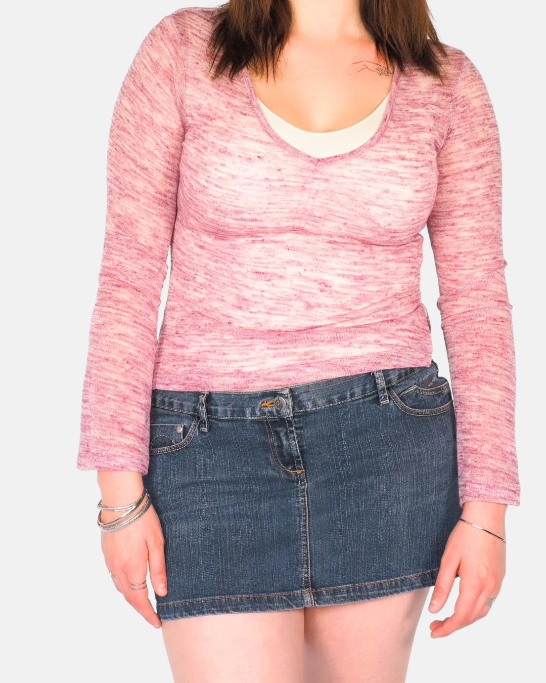 Next Pink Marl Fitted Long Sleeve Top