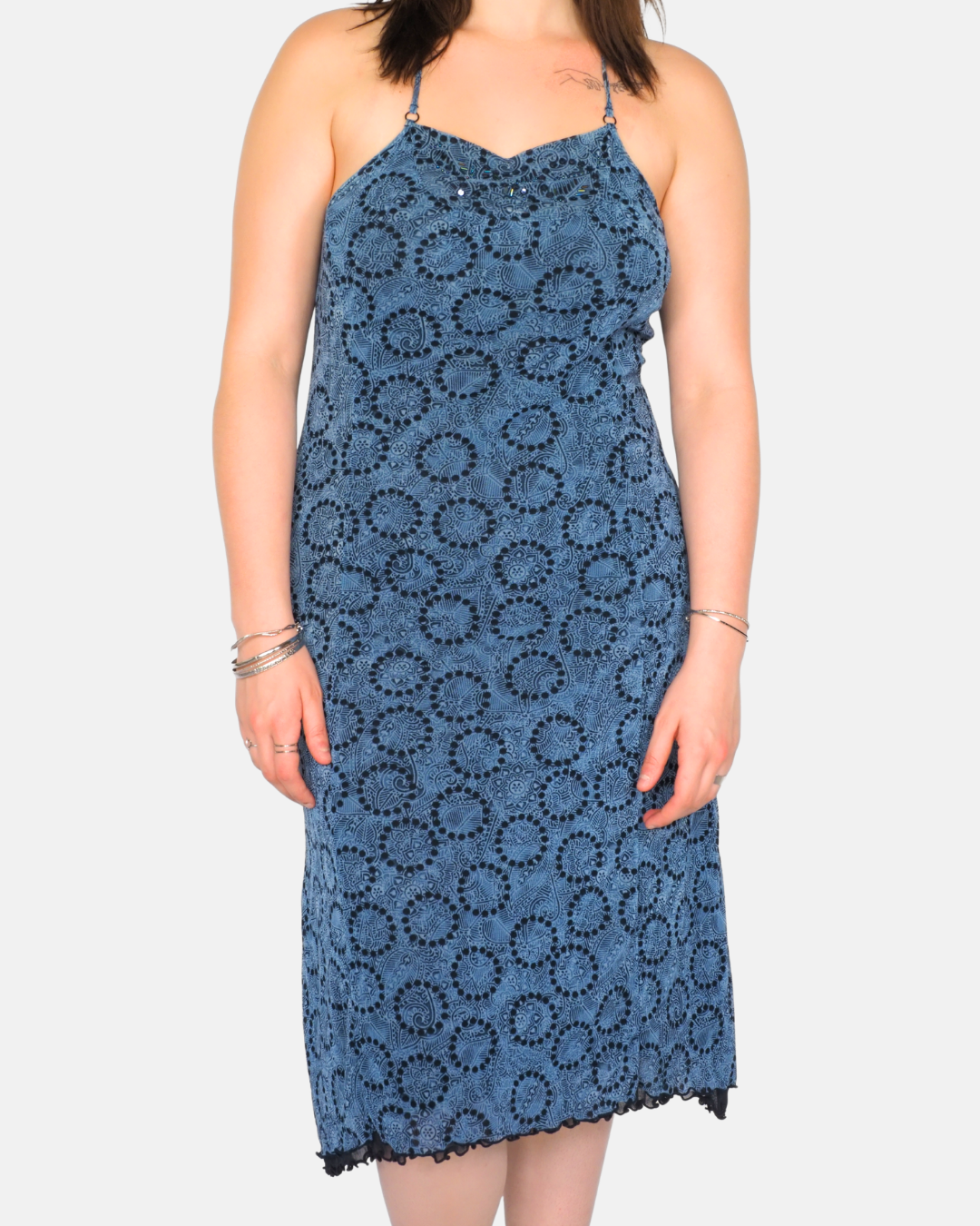 Mexx Vintage Blue Crochet Lace Slip Midi Dress
