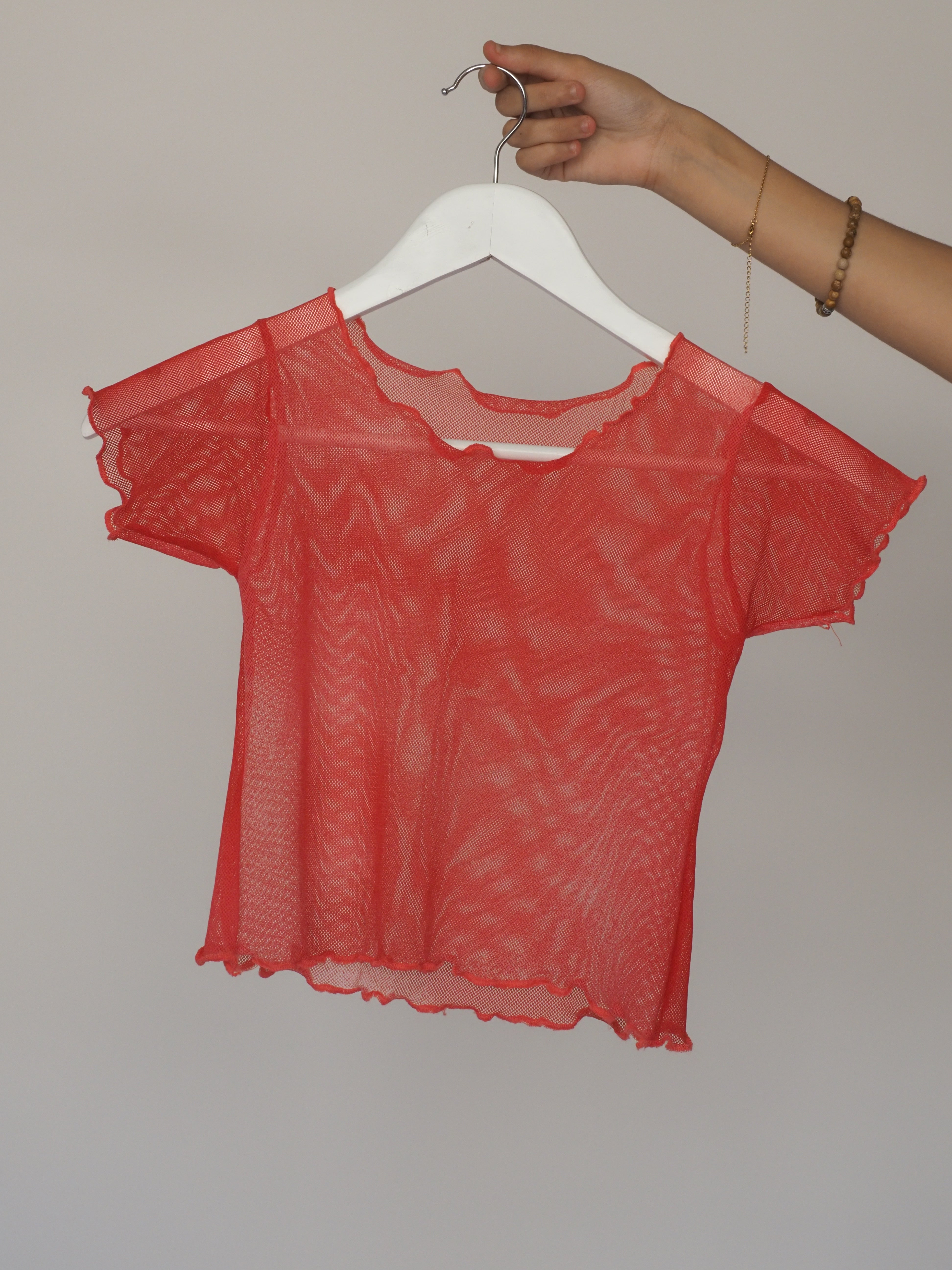 Cherry Red Y2K Sheer Mesh Baby Tee