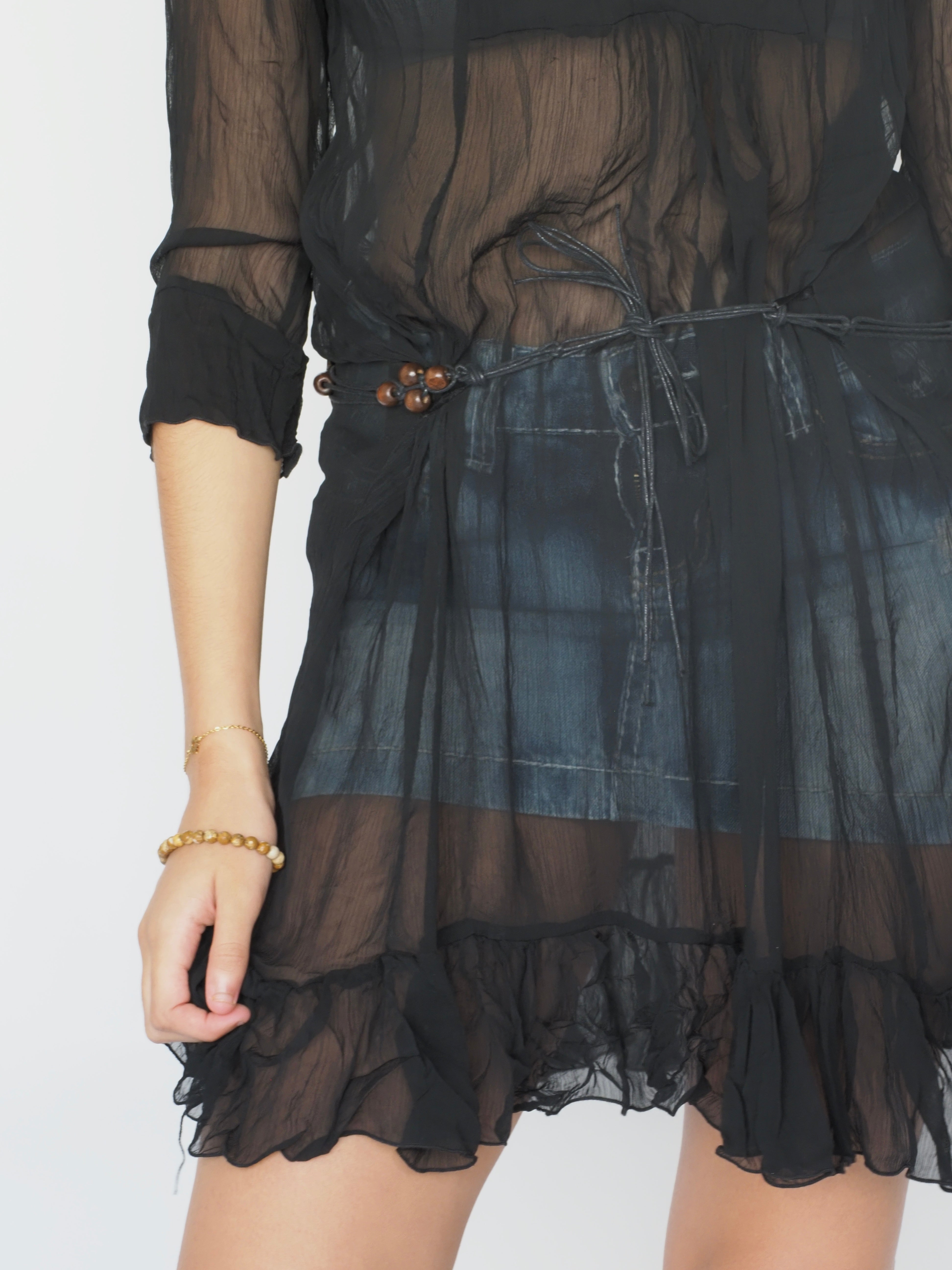 Sheer Black Layered Boho Dress with Lace Trim – Savage