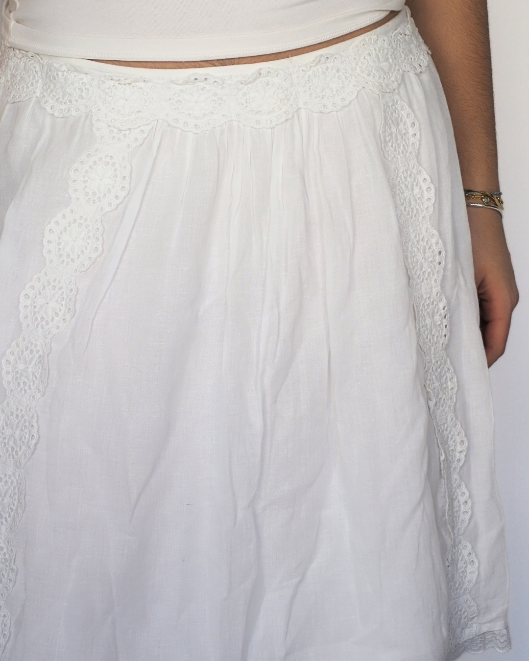 White Lace-Trim Romantic Midi Skirt – Fornarina
