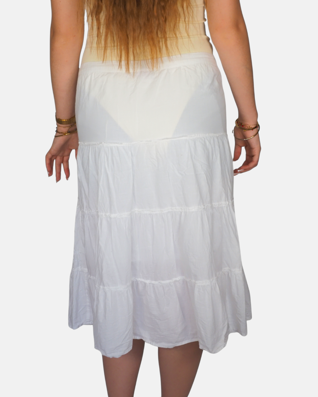 White Boho Tiered Midi Skirt
