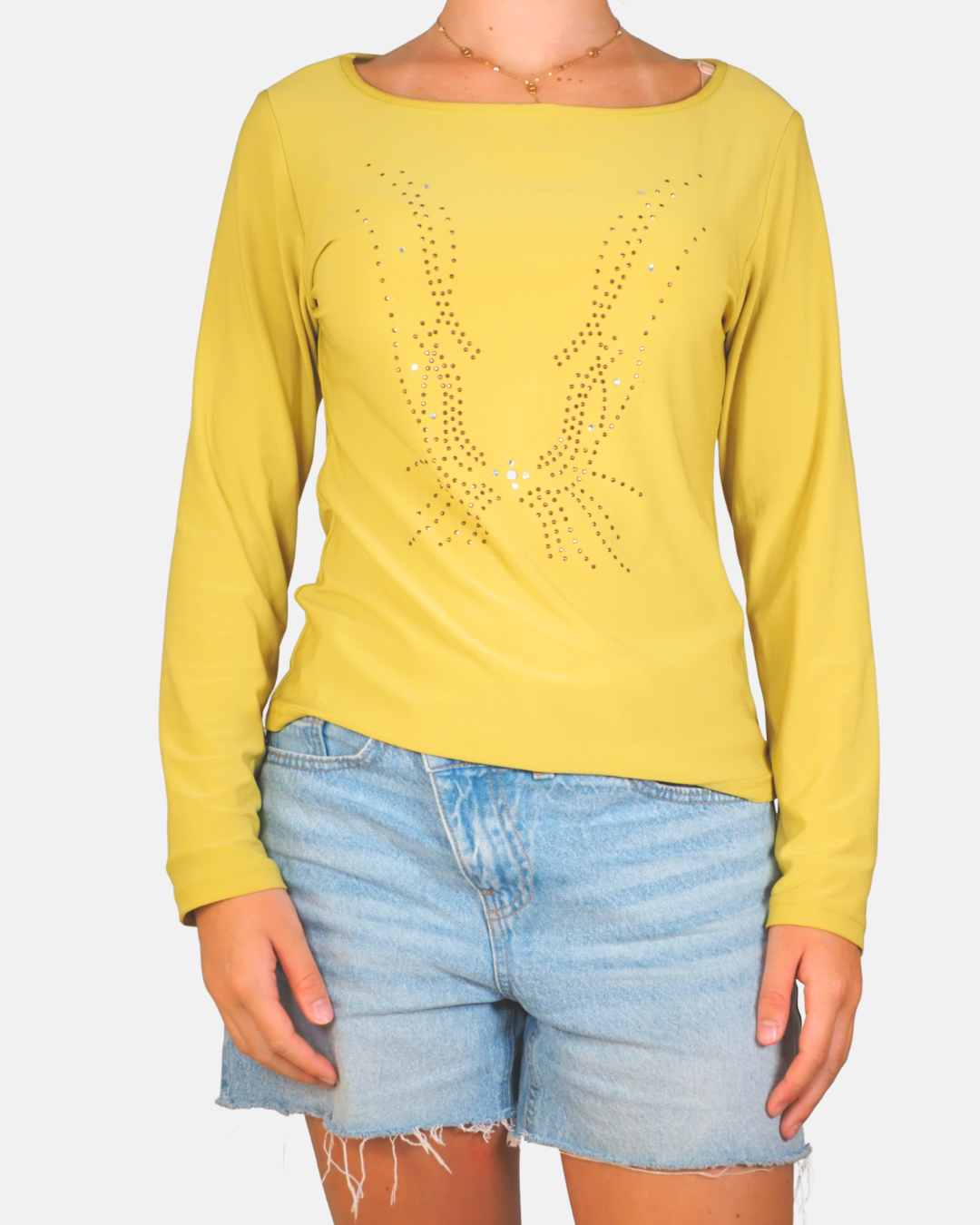 Lime Rhinestone Butterfly Long Sleeve Top - Coconuda