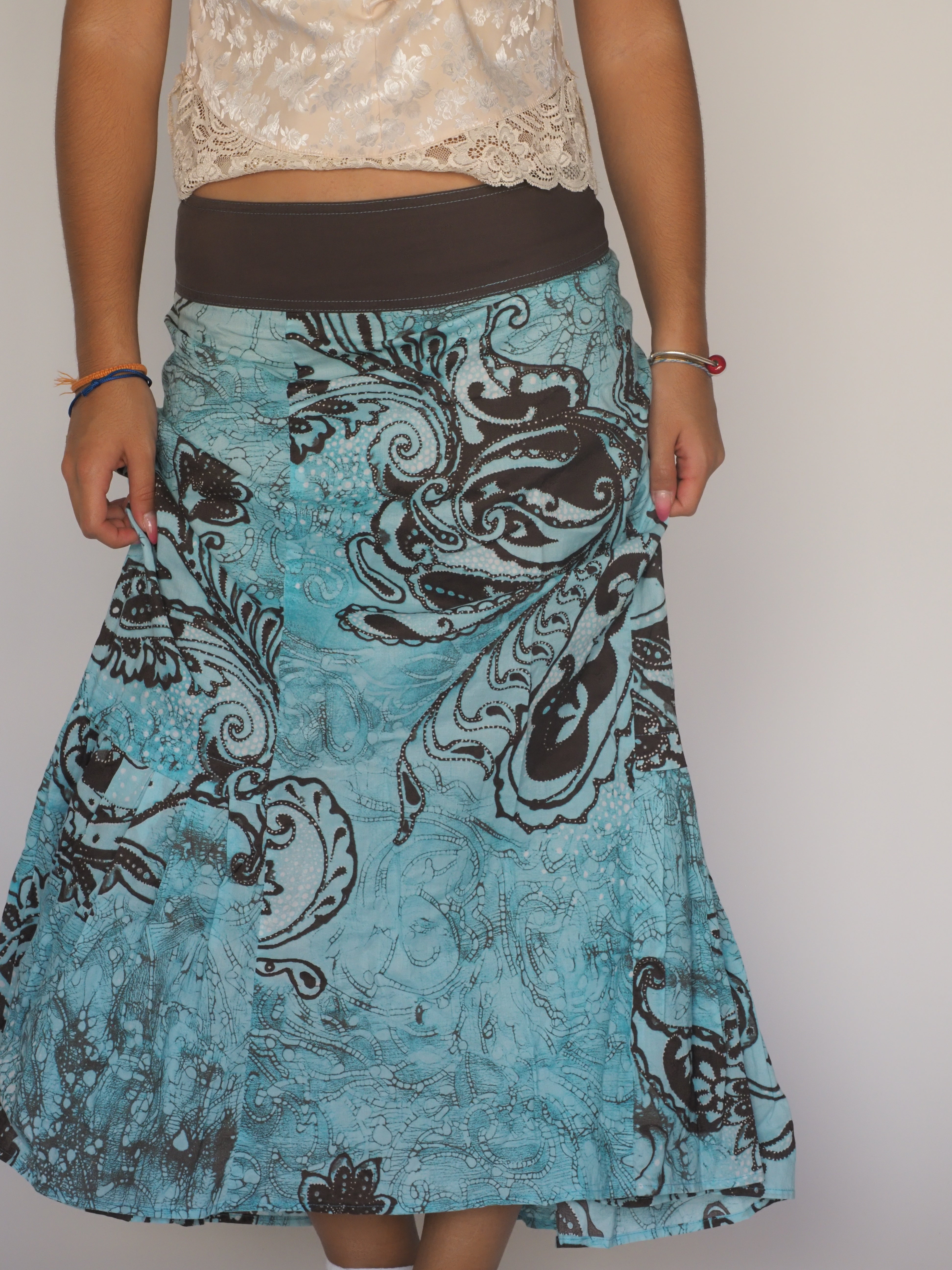 Turquoise Psychedelic Print Midi Skirt – Pretesto