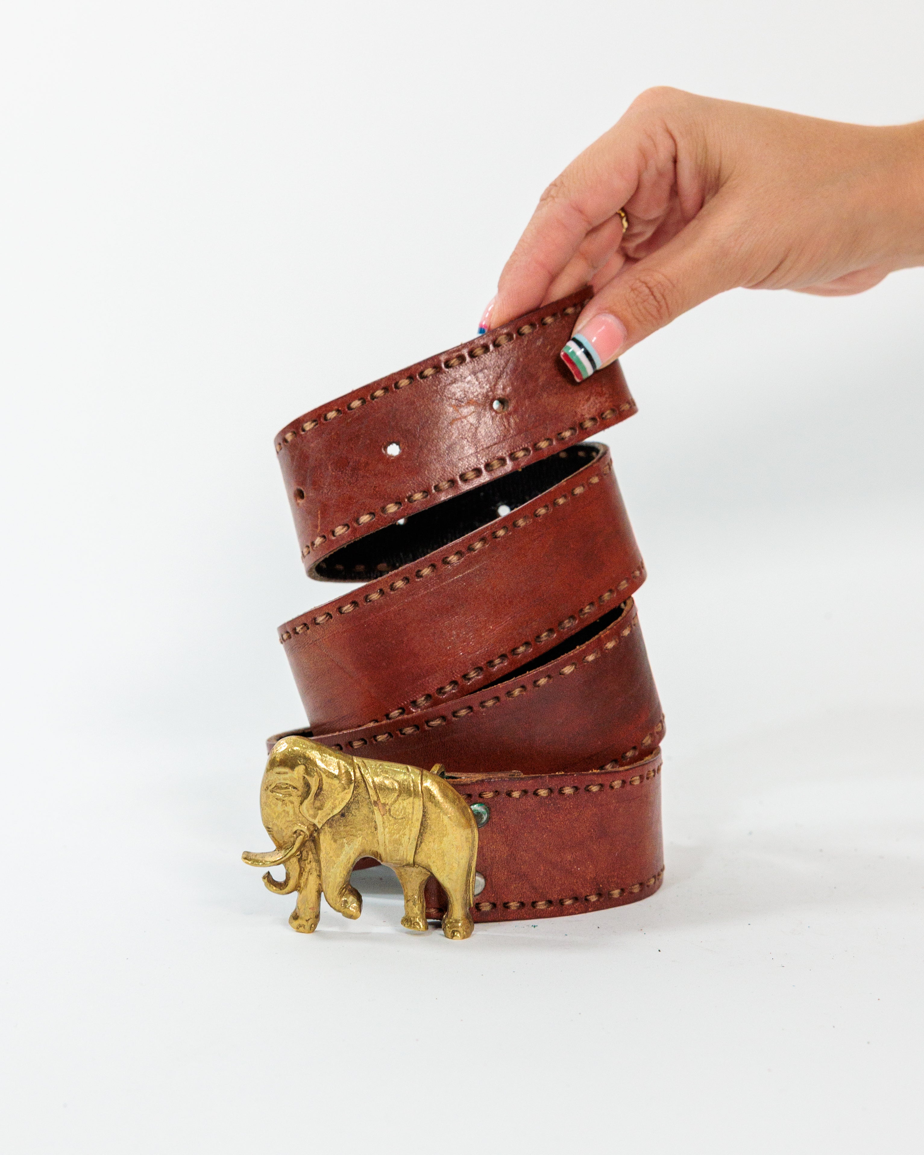 Brown Leather Elephant Buckle Belt