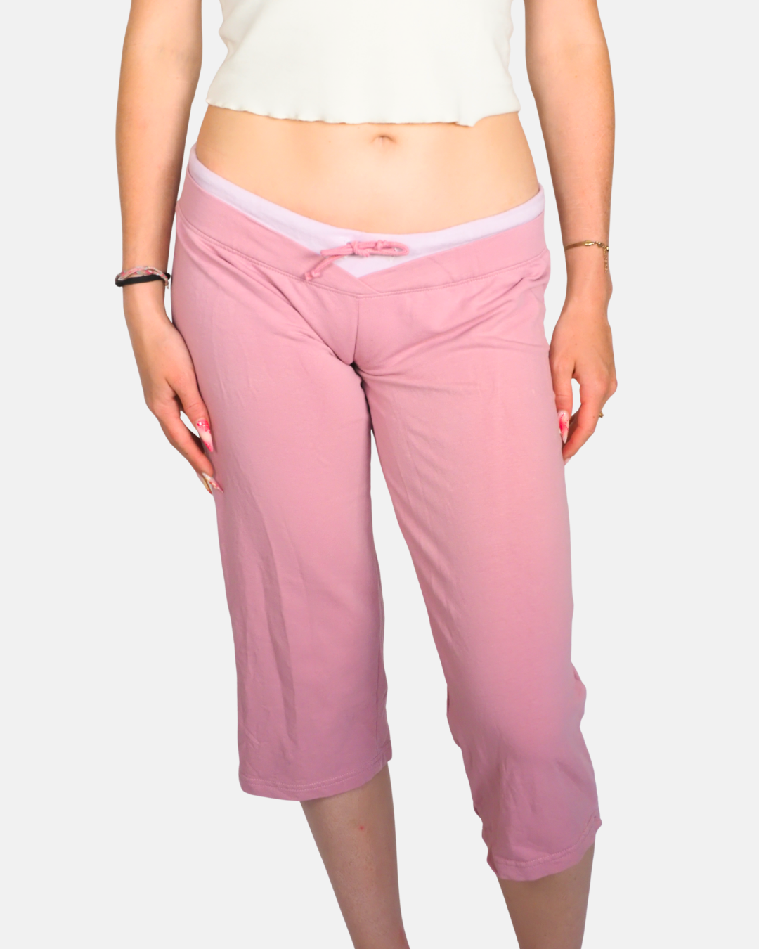 Soft Pink Low-Rise Capri Pants by Agi