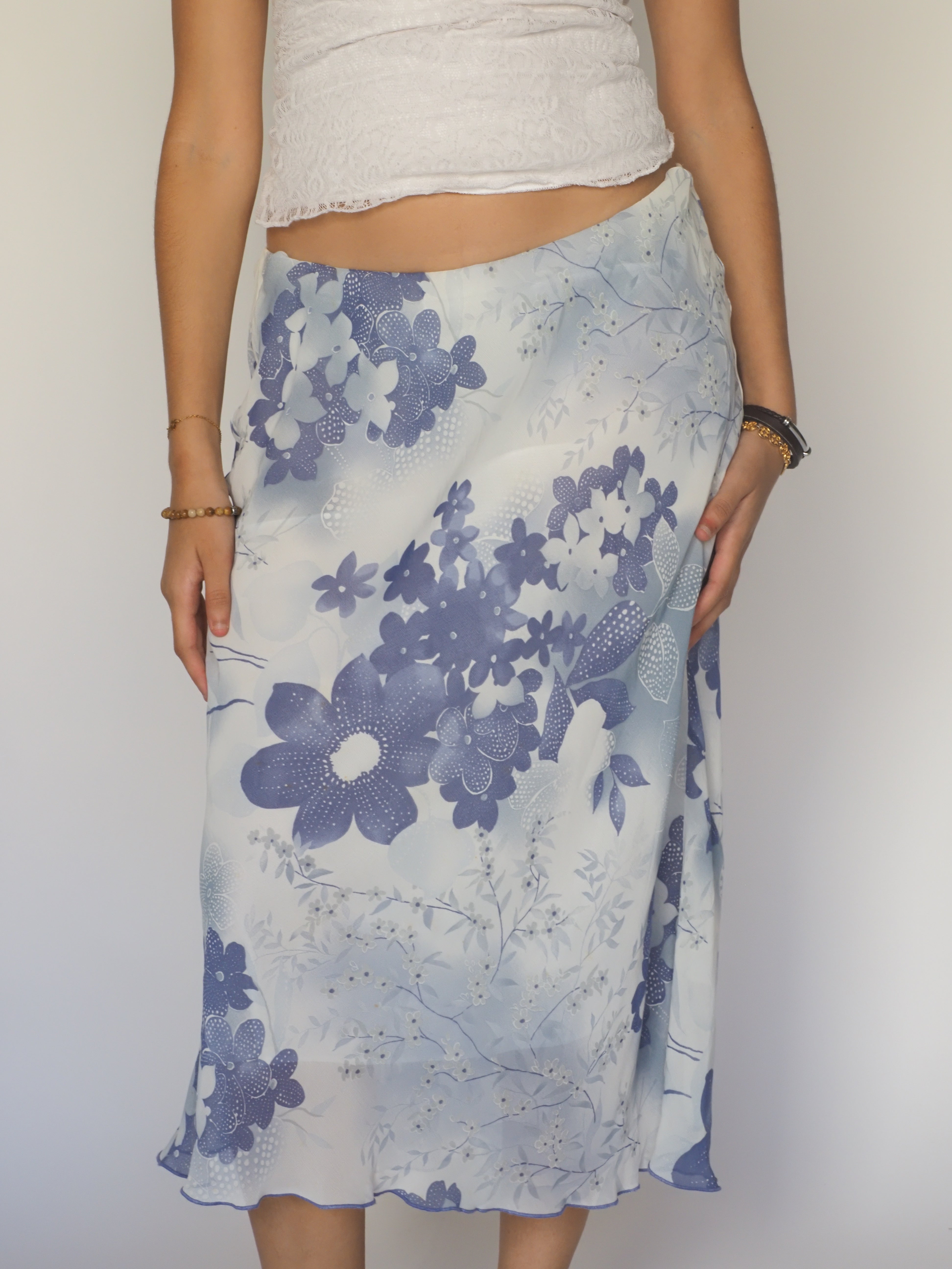 Sky Blue & White Floral Midi Skirt – Milano