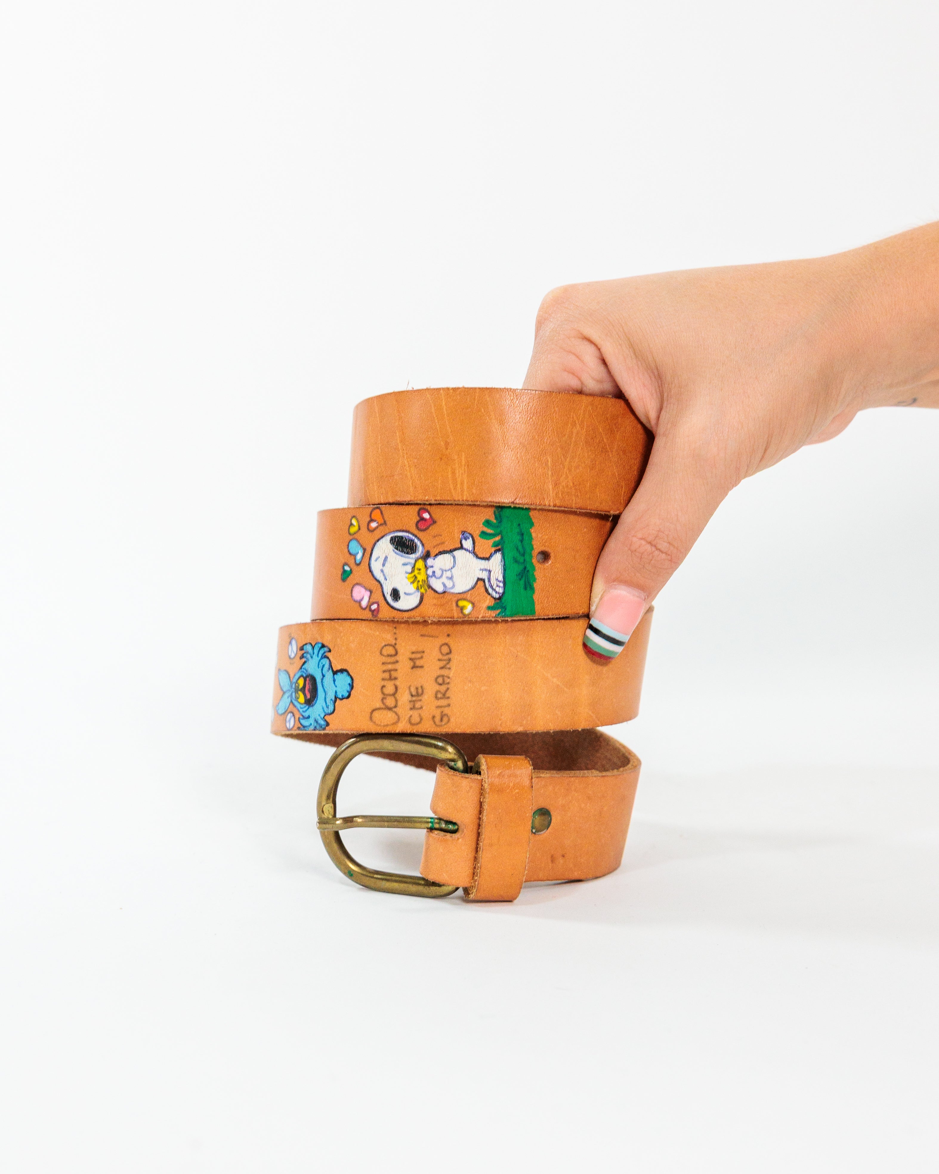 Brown Looney Tunes Painted Leather Belt