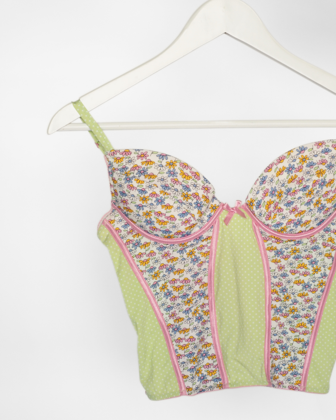 Y2K Floral Corset Top in Pastel Green & Pink