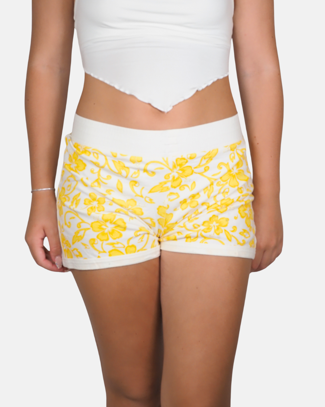Lemon Yellow Floral Mini Shorts