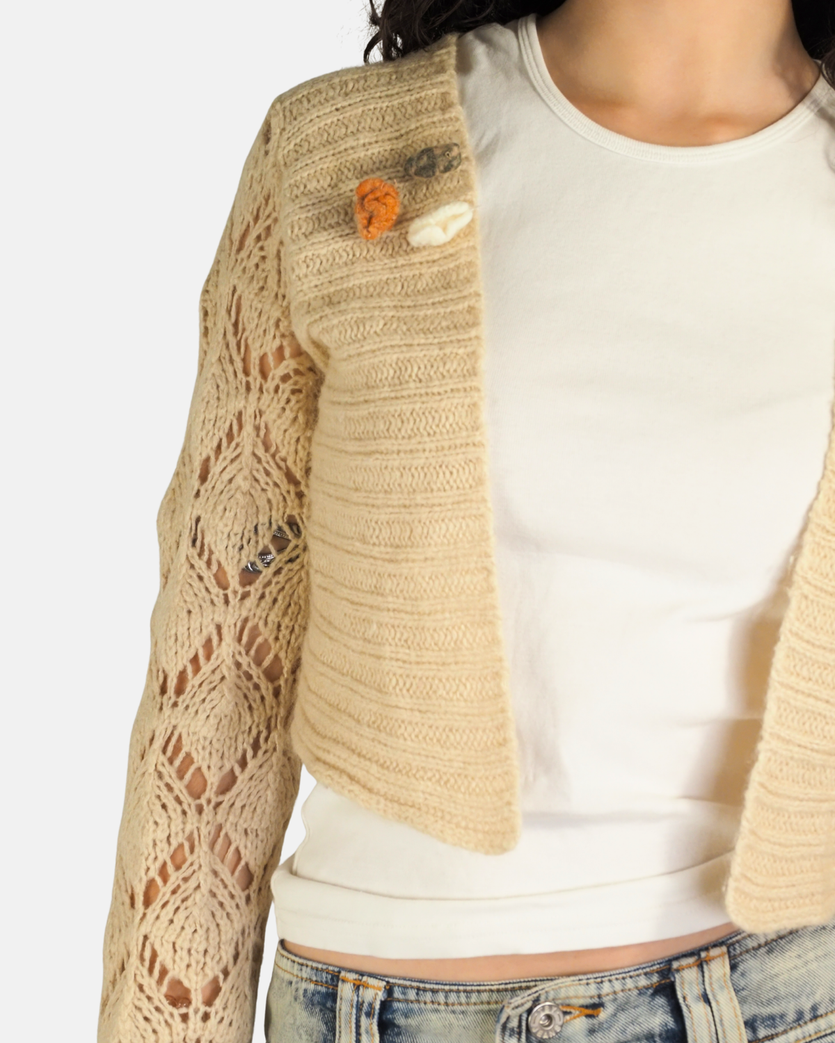 Y2K Cream Crochet Bell Sleeve Bolero - SP
