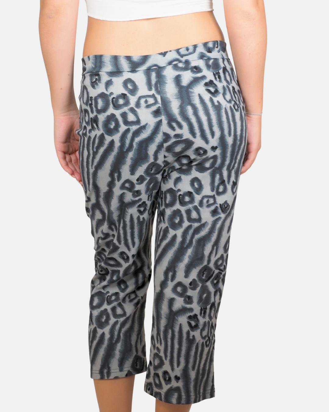 Grey Animal Print Cargo Capri Trousers - Vibe