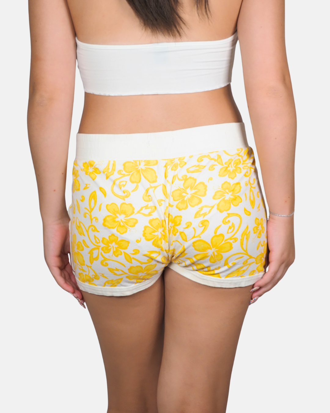 Lemon Yellow Floral Mini Shorts