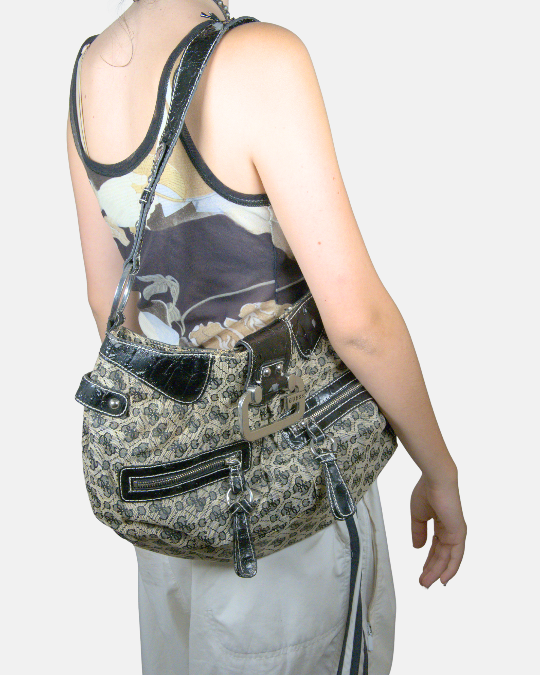 Guess Monogram Buckle Shoulder Bag