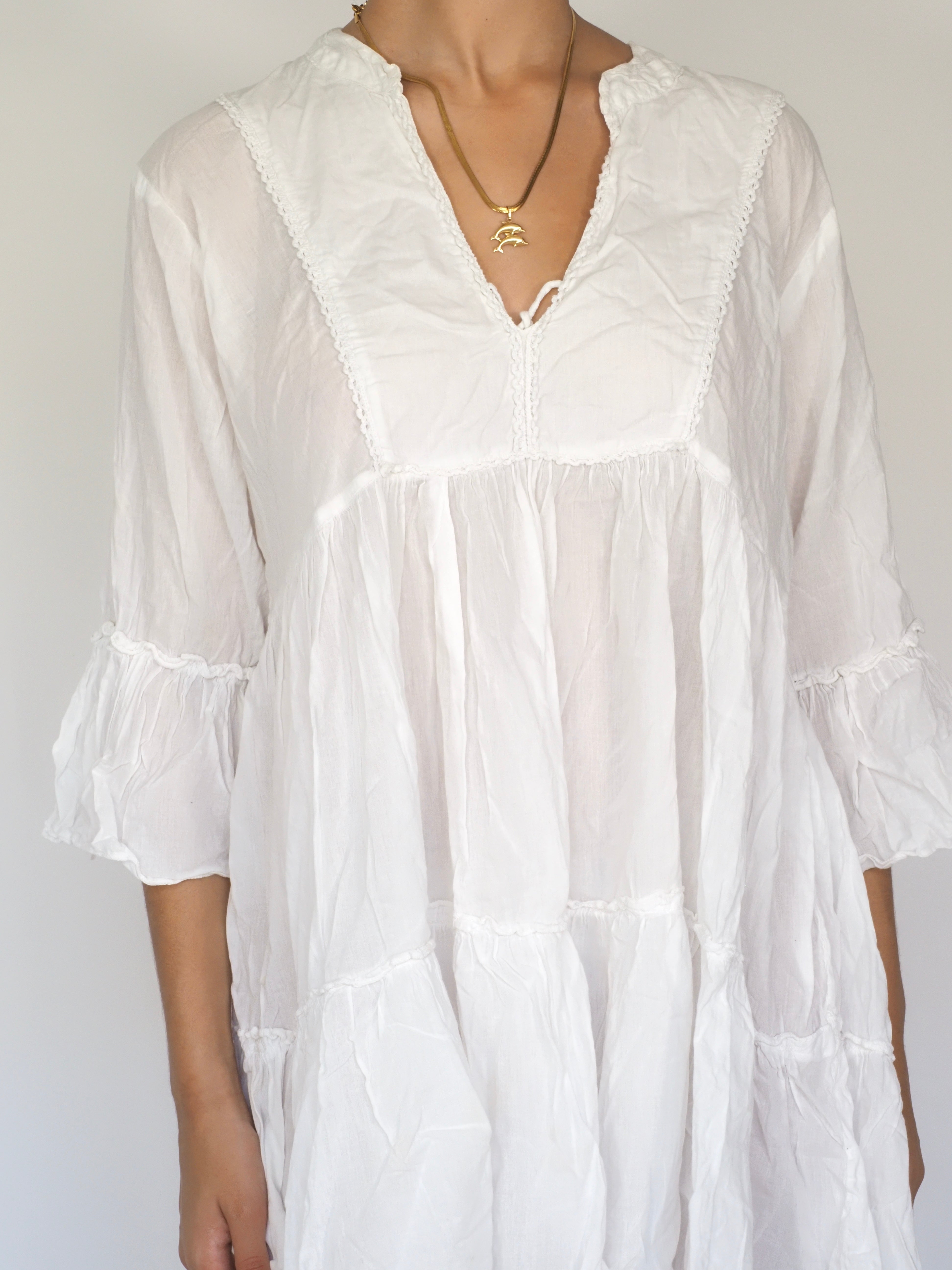 White Cotton Tiered Mini Dress