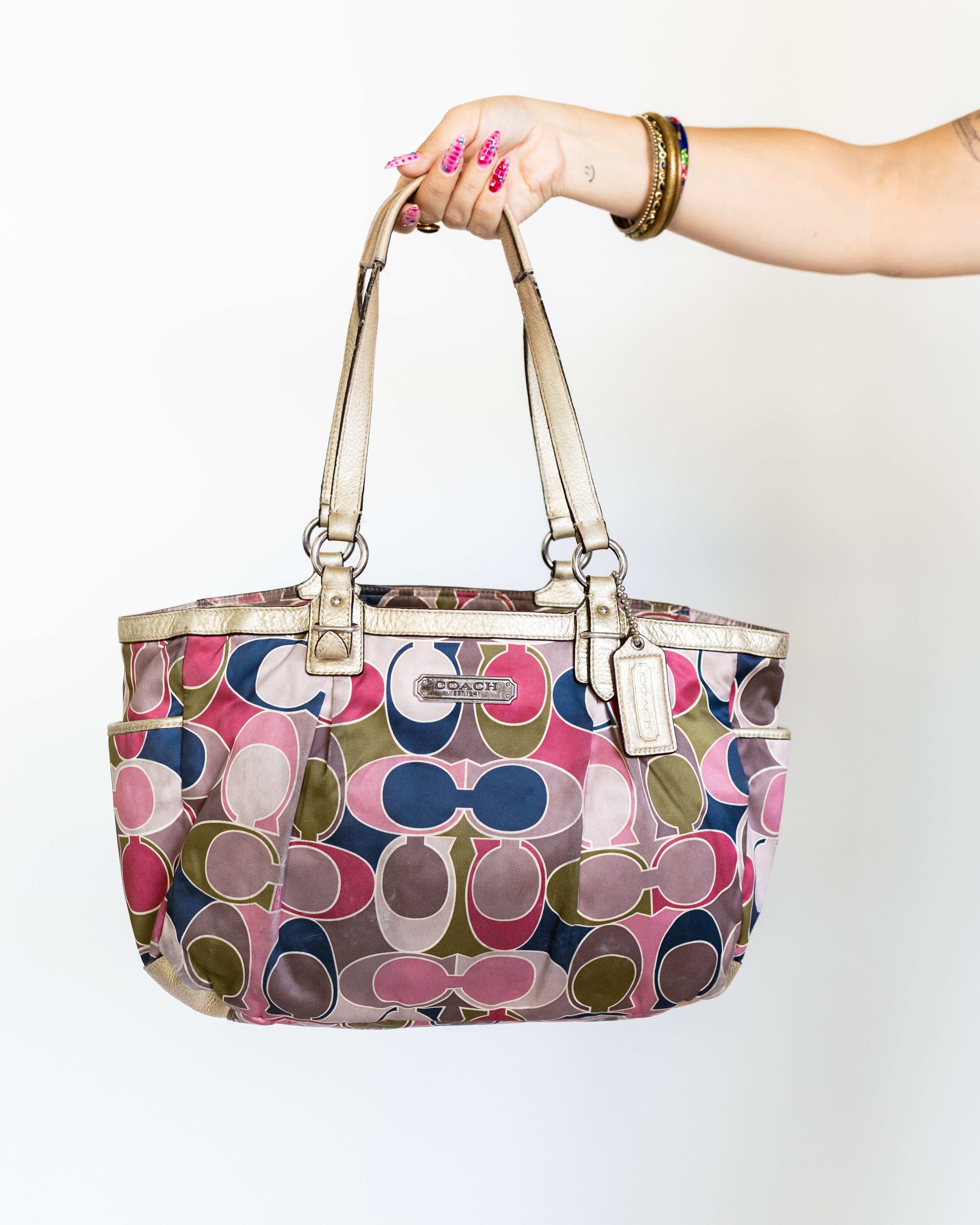 Coach Multicolour Satin Gallery Tote with Metallic Trim