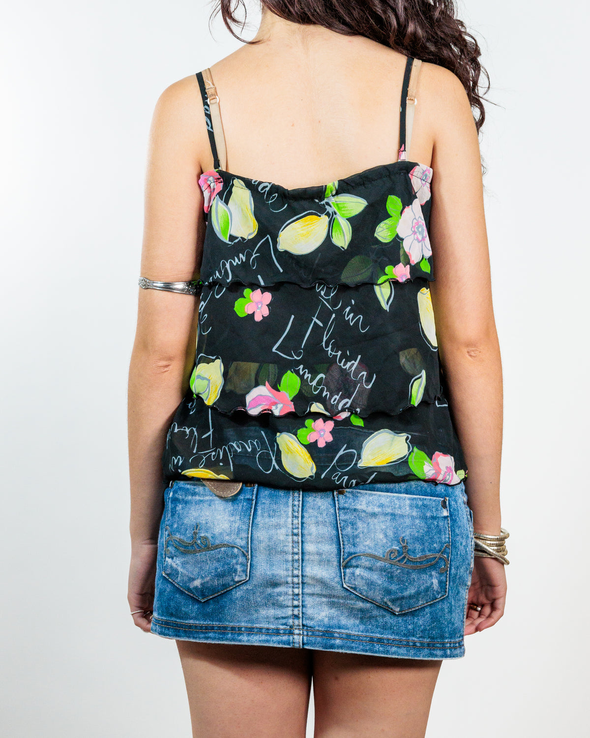 Black Floral Tiered Mesh Camisole