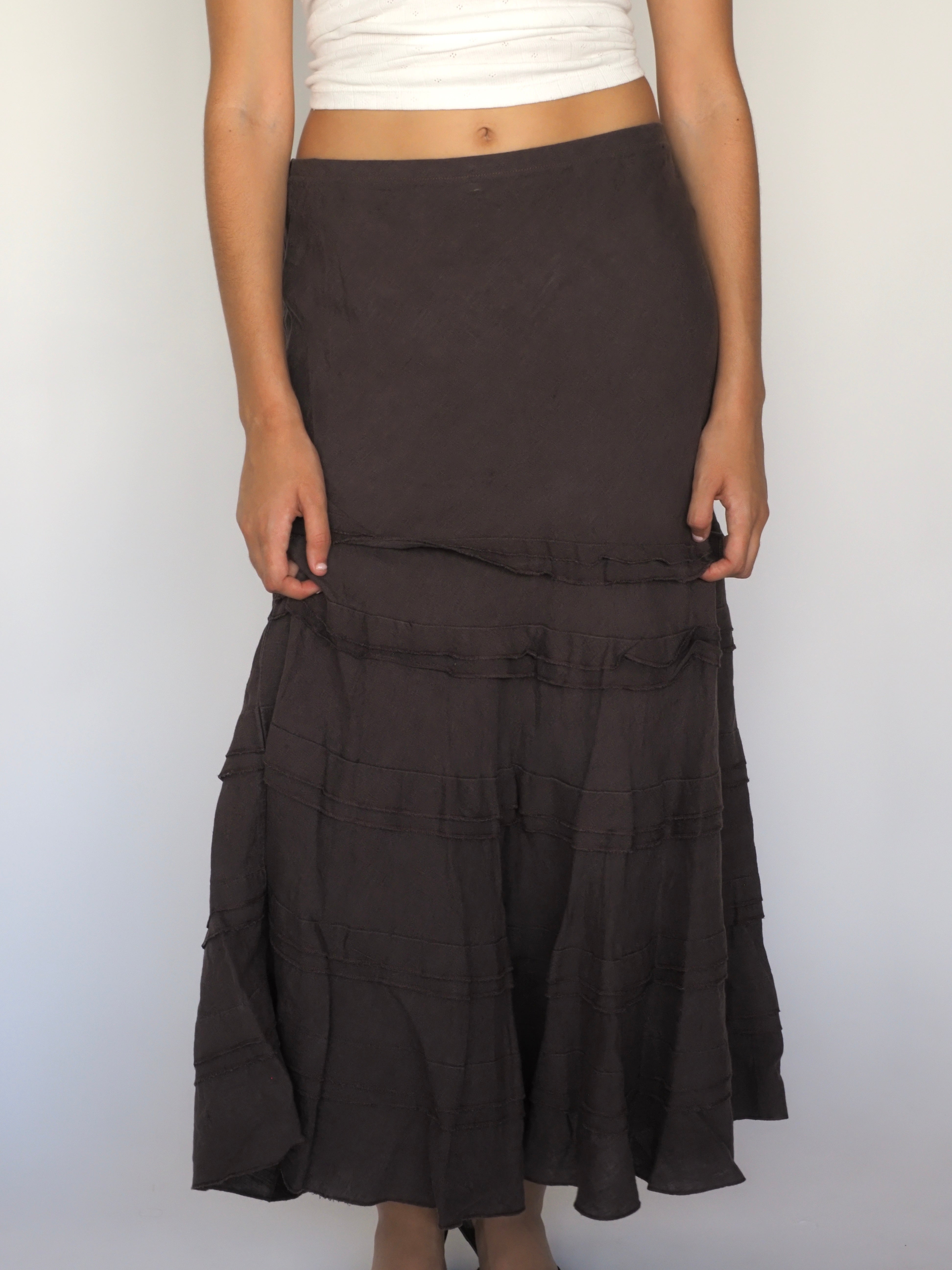 Chocolate Brown Tiered Cotton Maxi Skirt