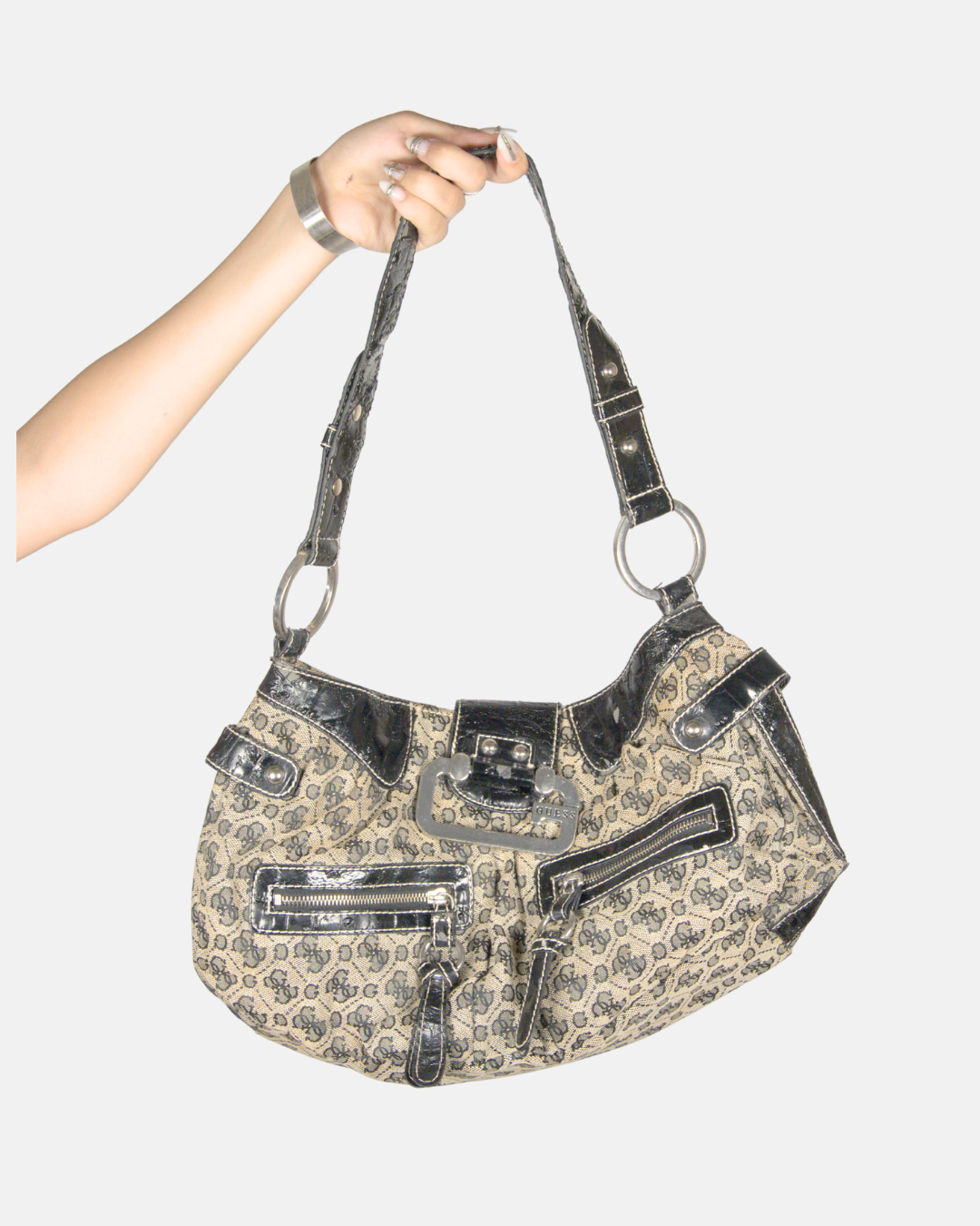 Guess Monogram Buckle Shoulder Bag