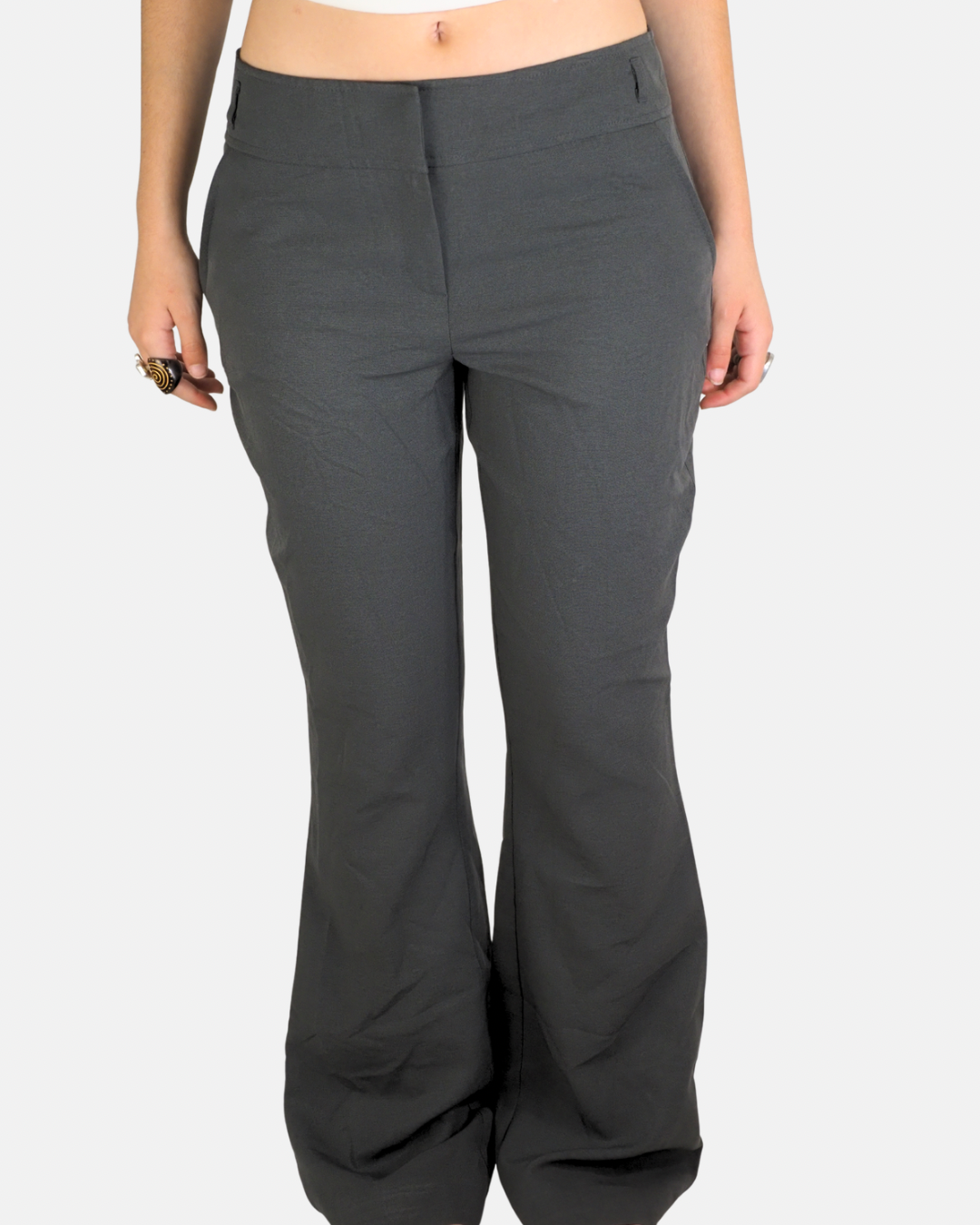 Y2K Charcoal Grey Flared Tailored Trousers - E-vie