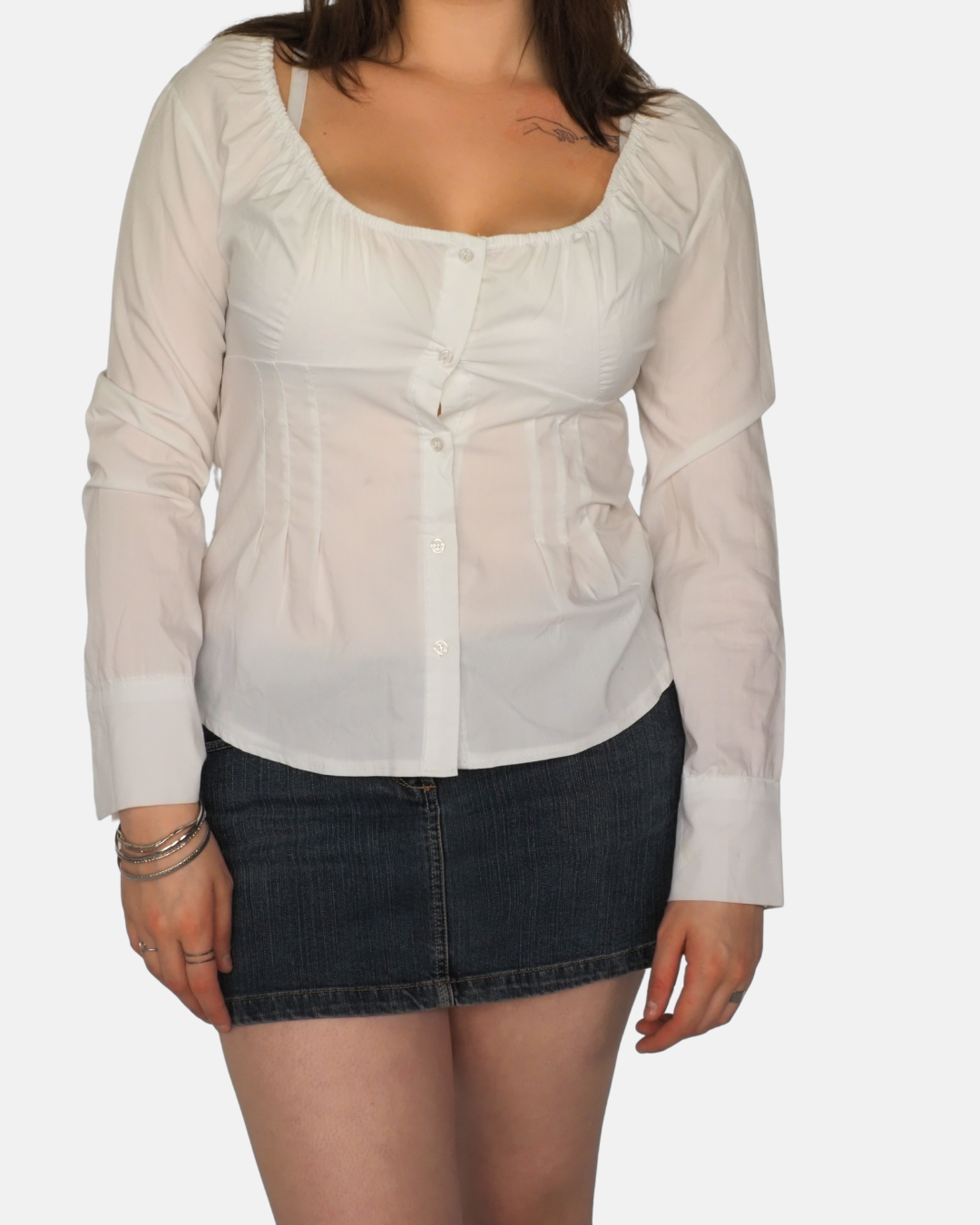 Miss Miss by Valentina White Ruched Bust Y2K Blouse