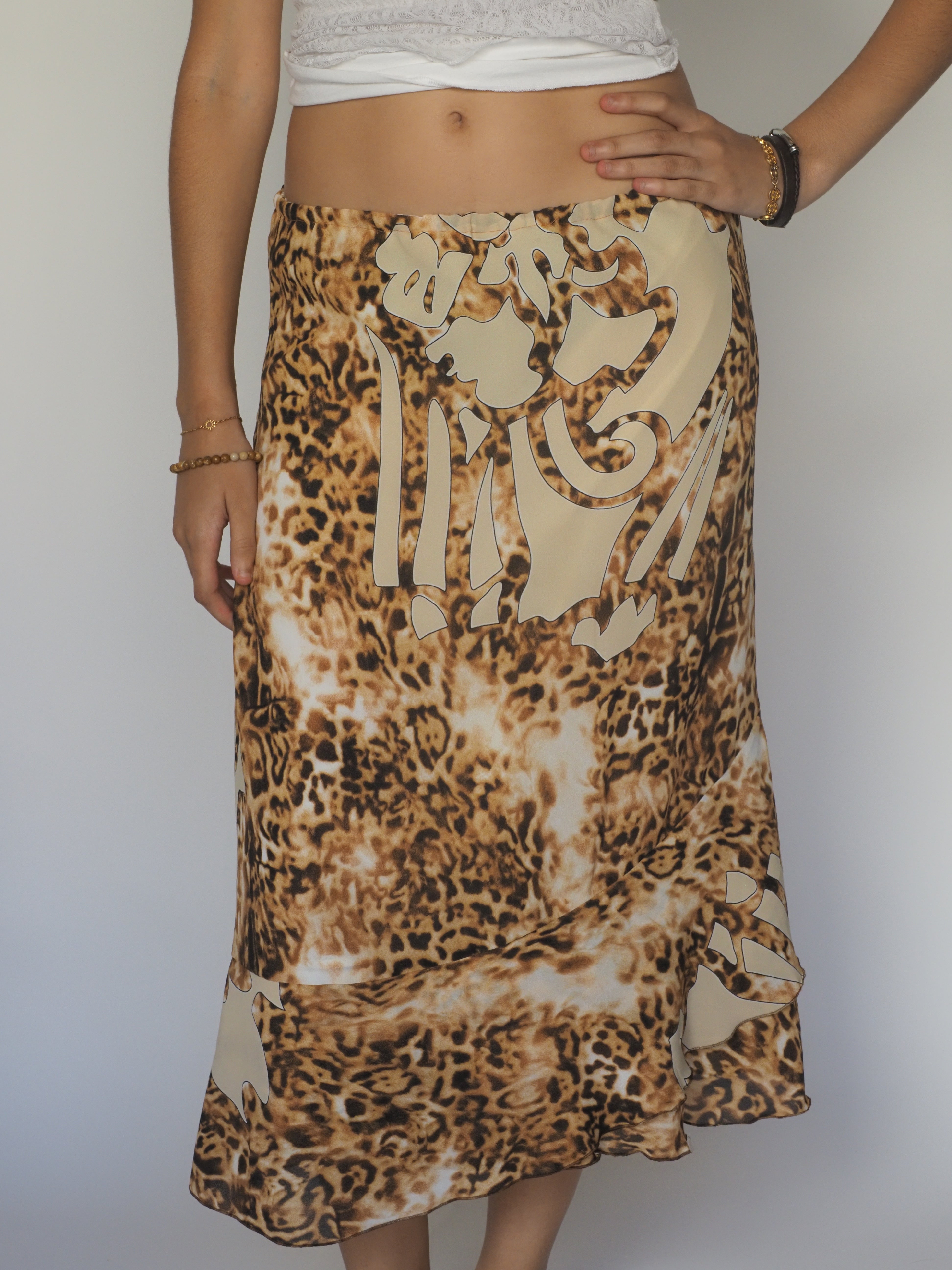 Abstract Leopard Print Midi Skirt