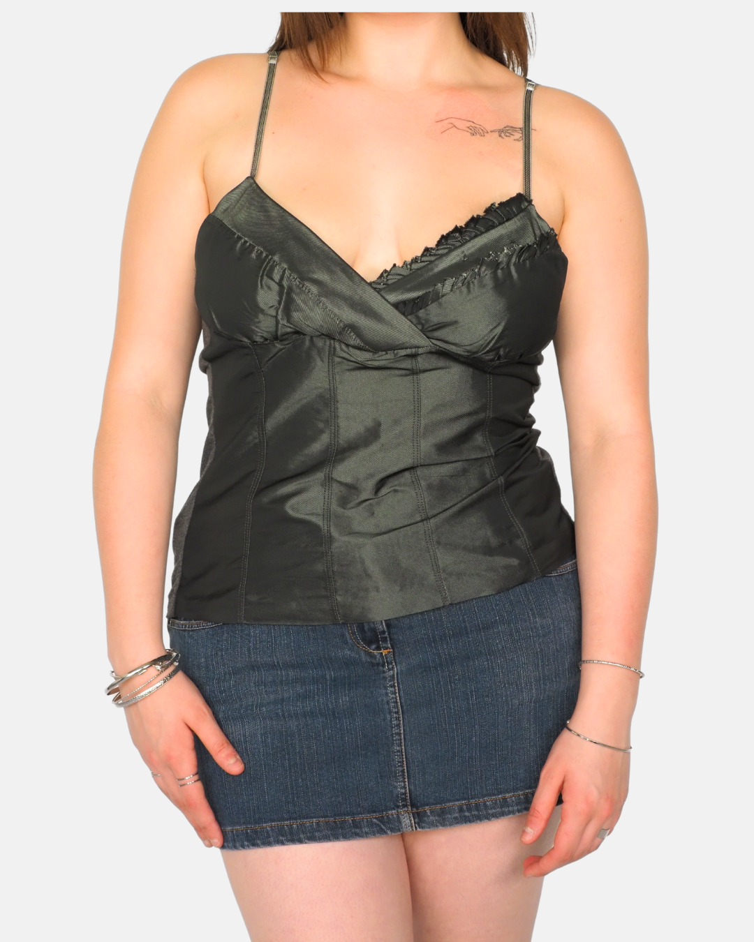 Vintage Satin Lace Trim Corset-Style Y2K Cami Top