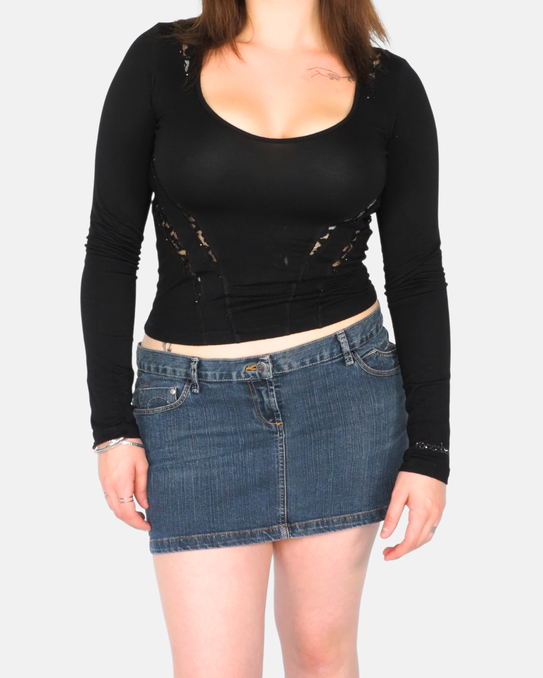 Roccobarocco Black Cut-Out Fitted Long Sleeve Top