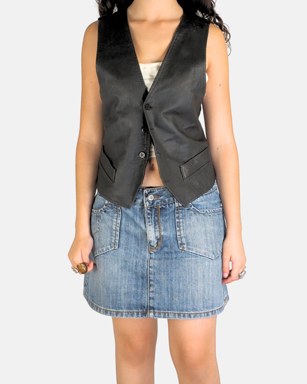 Black Fitted Leather Waistcoat Vest